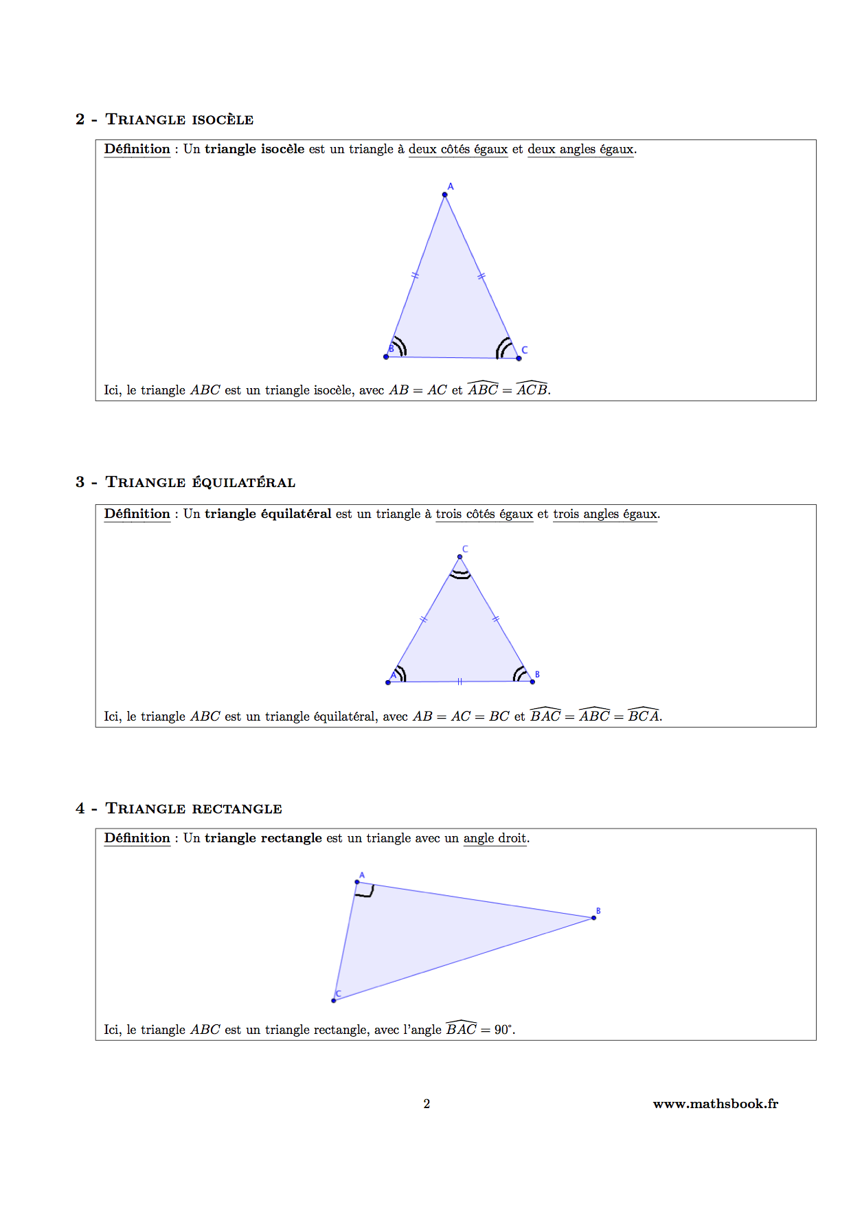 triangles isocele equilateral rectangle