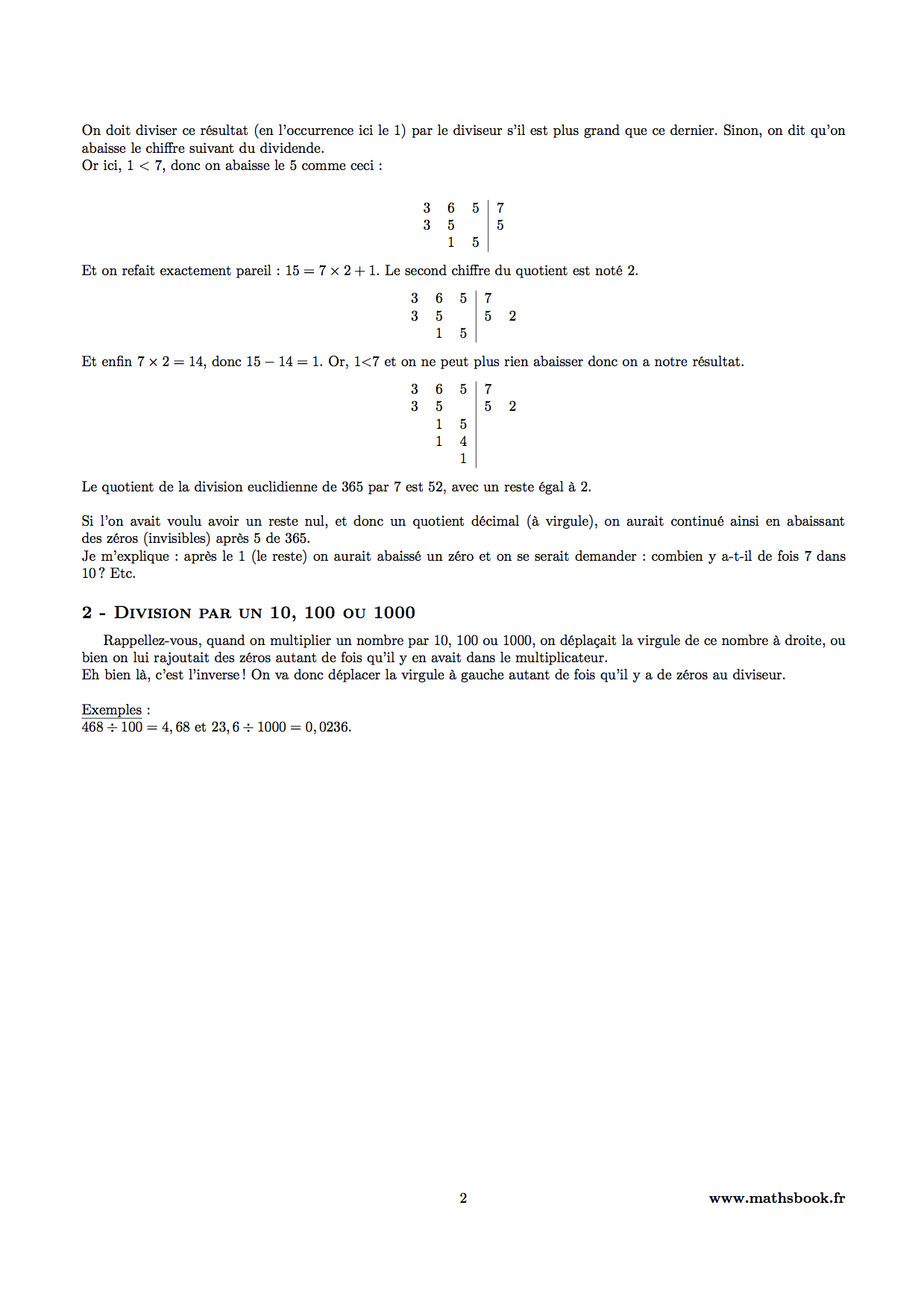 division technique de calculs