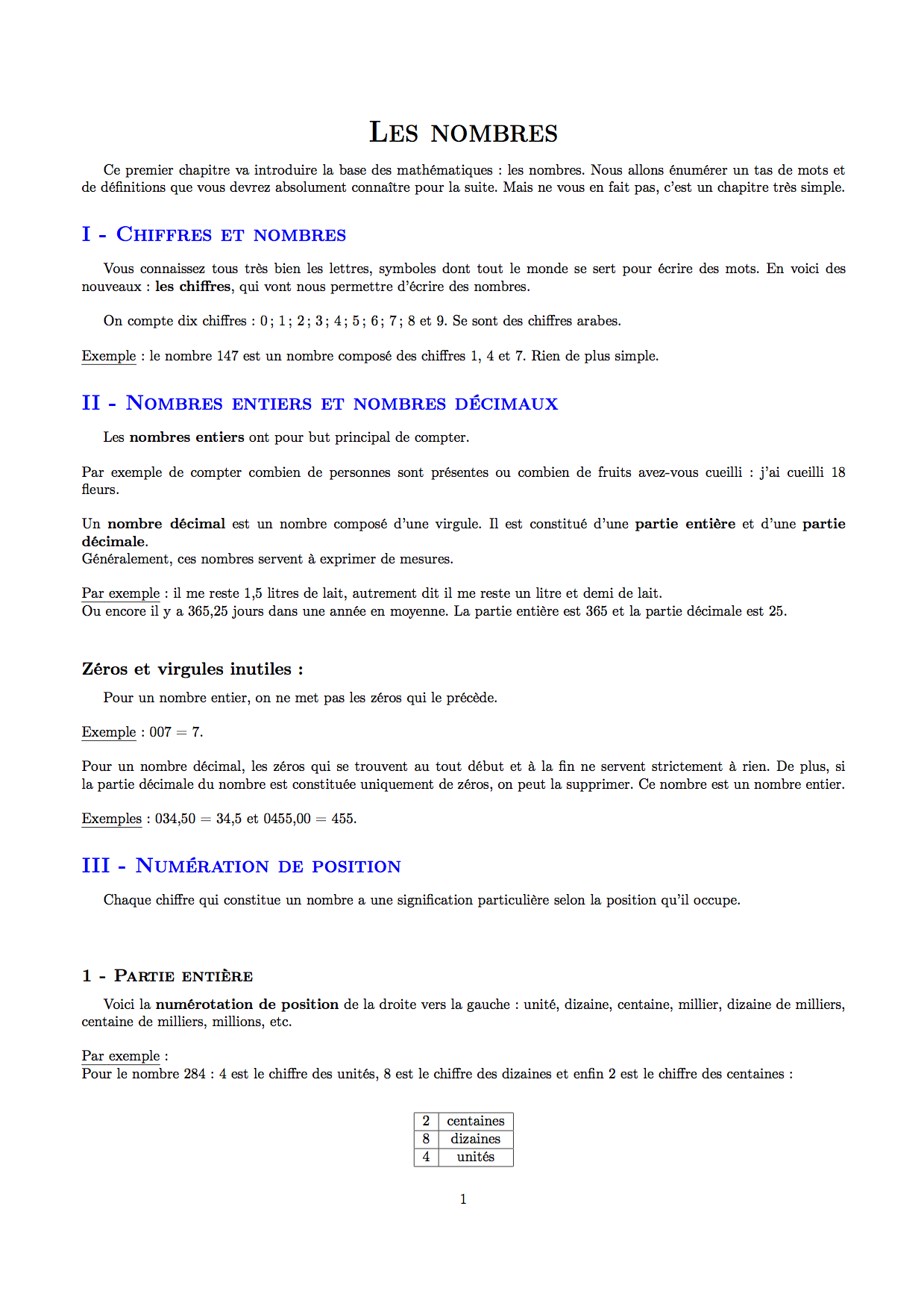 nombres entiers decimaux numeration