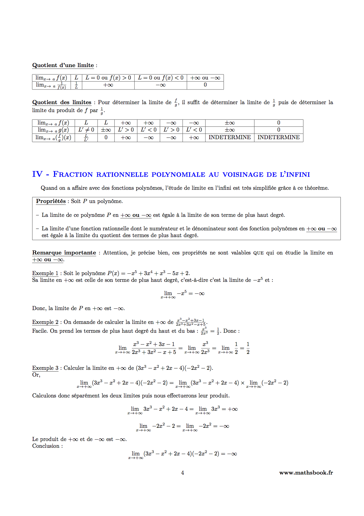 fraction rationnelle polynomiale au voisinage de infini