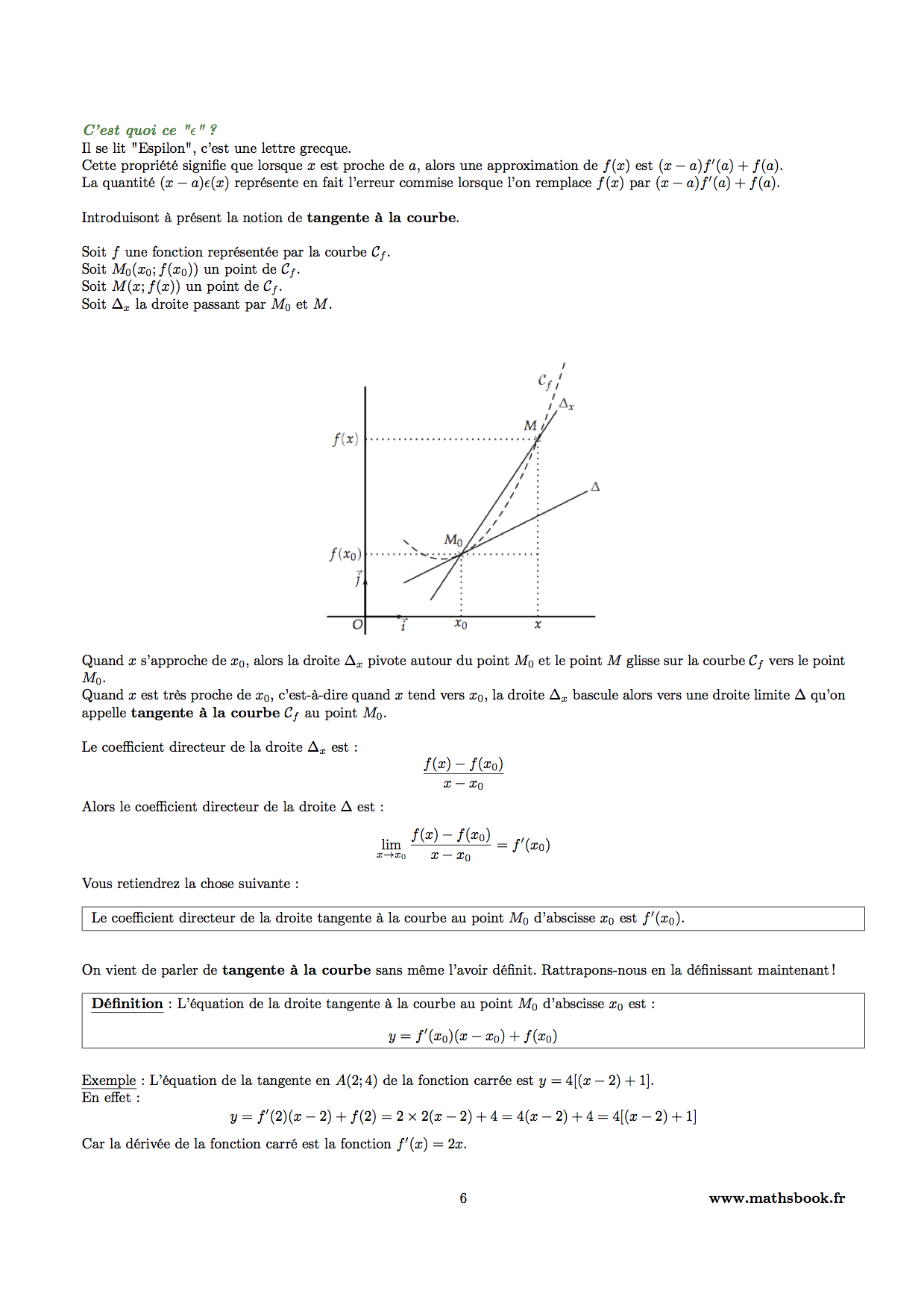 approximation affine de la tangente a la courbe en un point