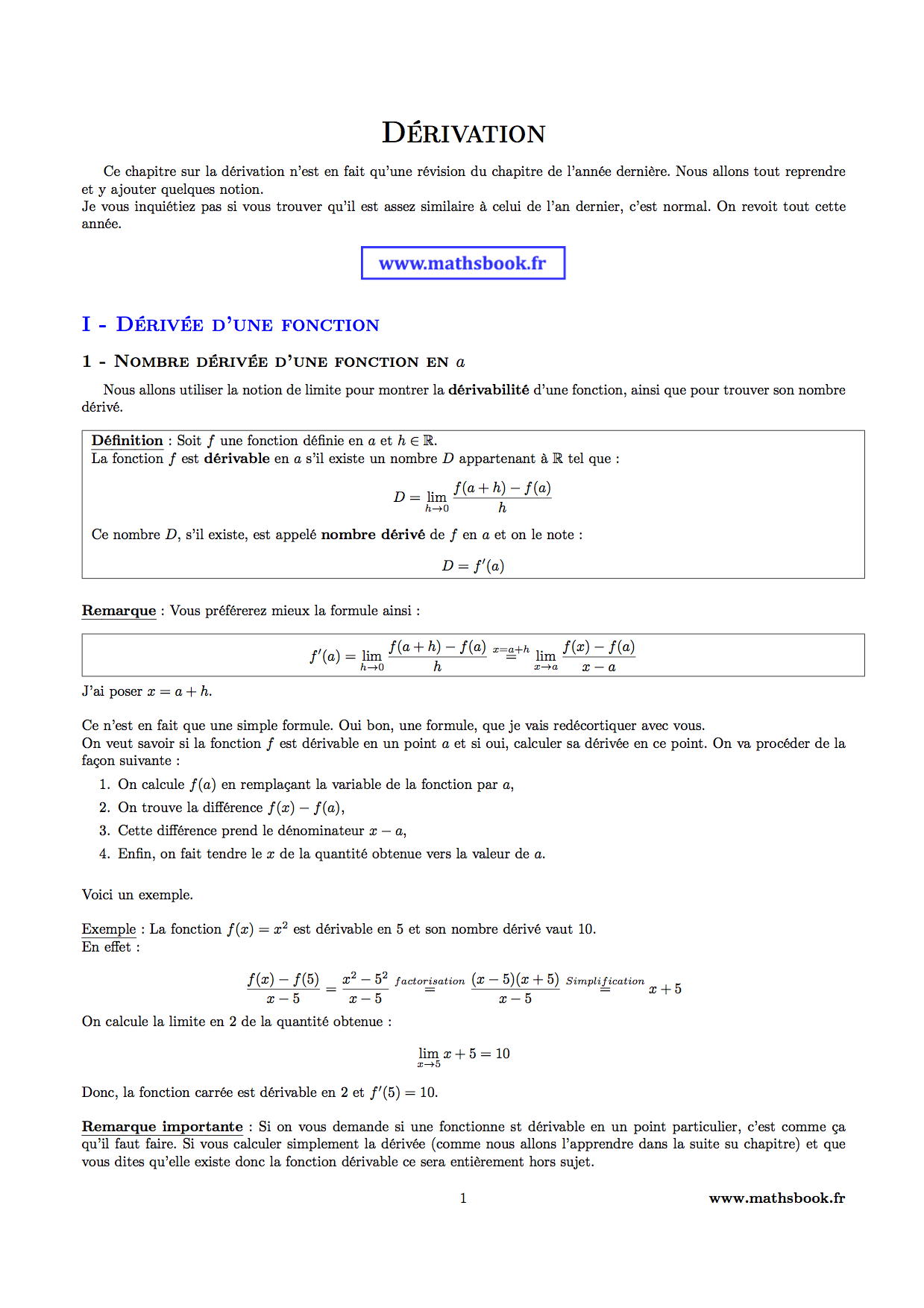 derivee fonction en un point