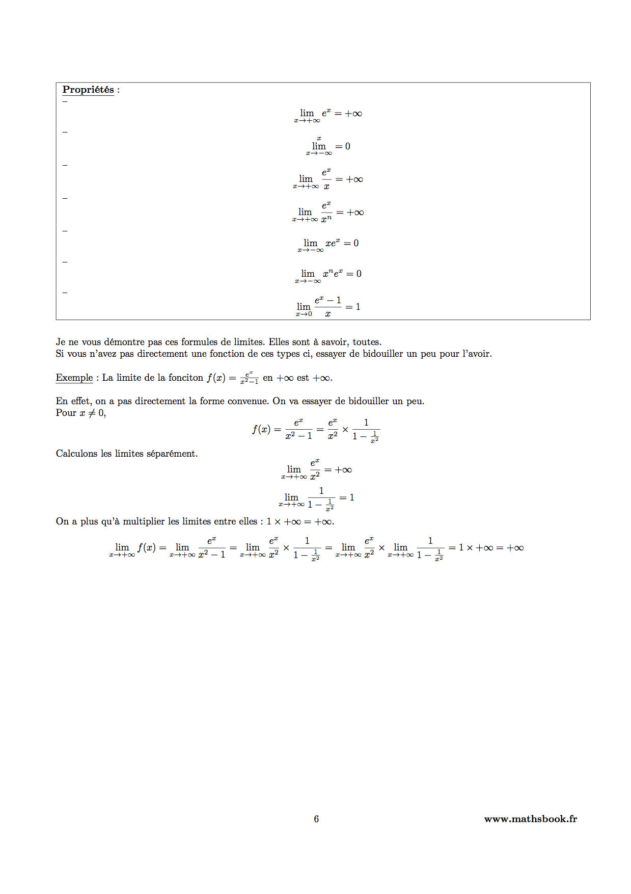 fonction exponentielle limites