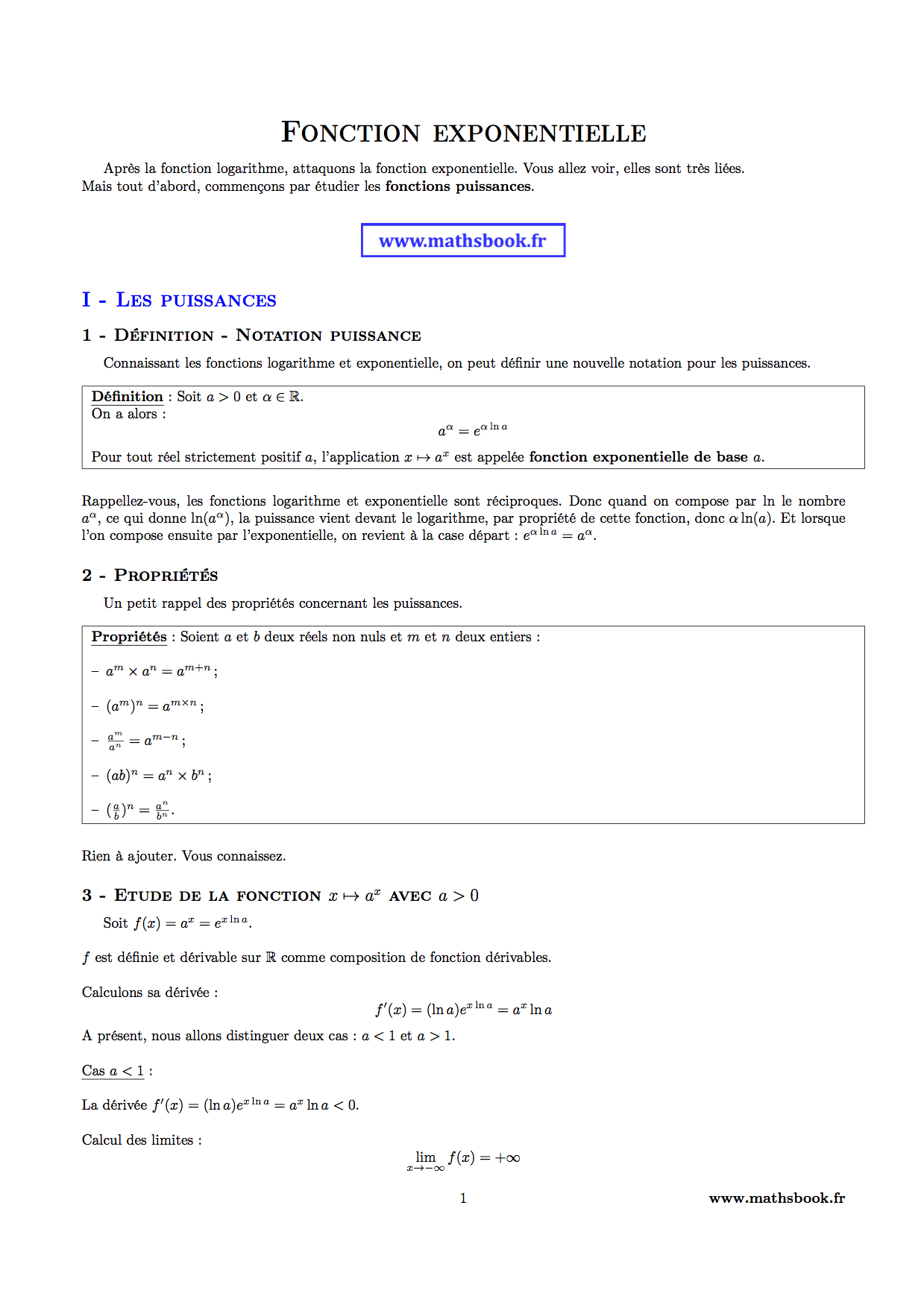 fonction puissance proprietes etude