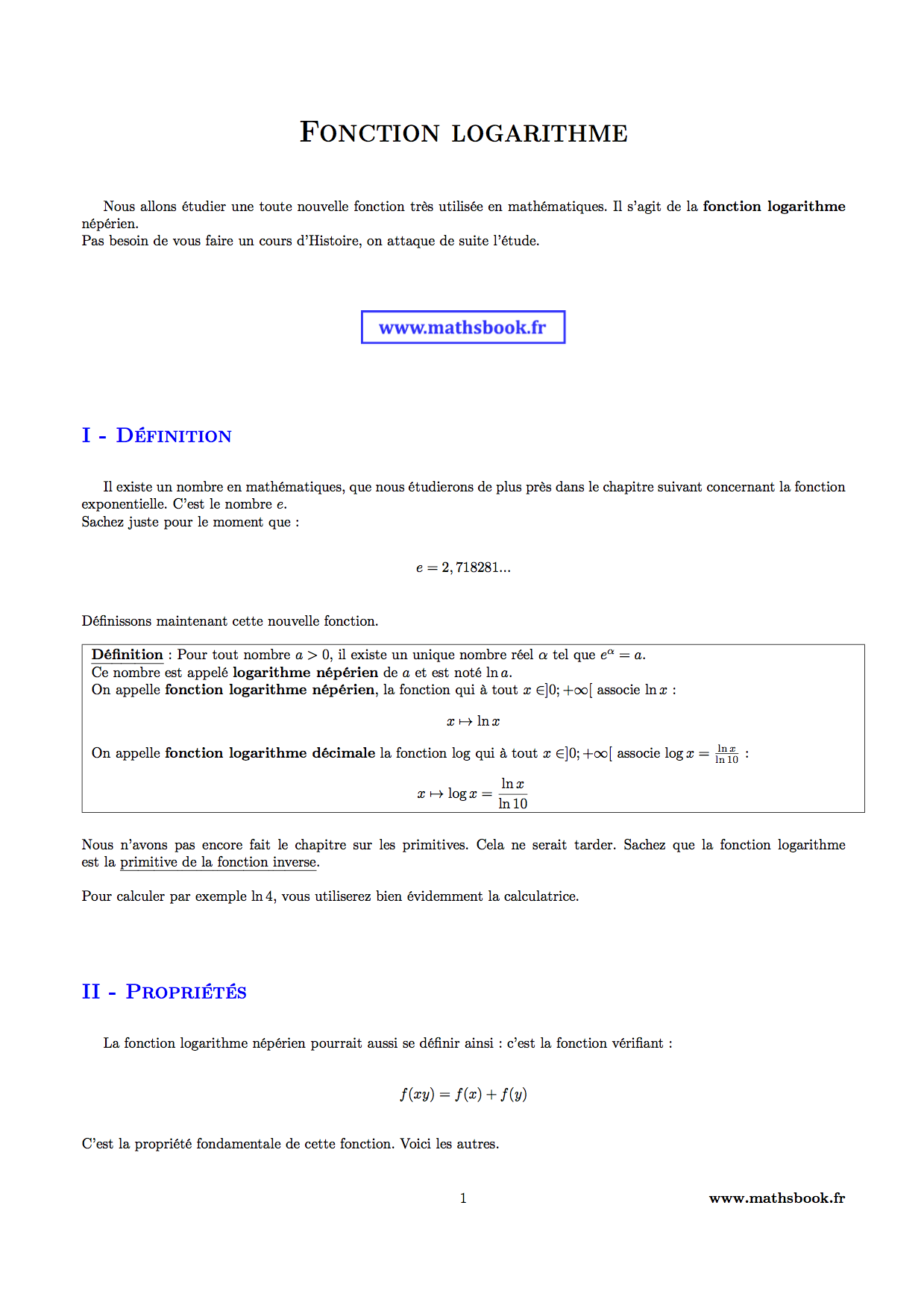 fonction logarithme definition