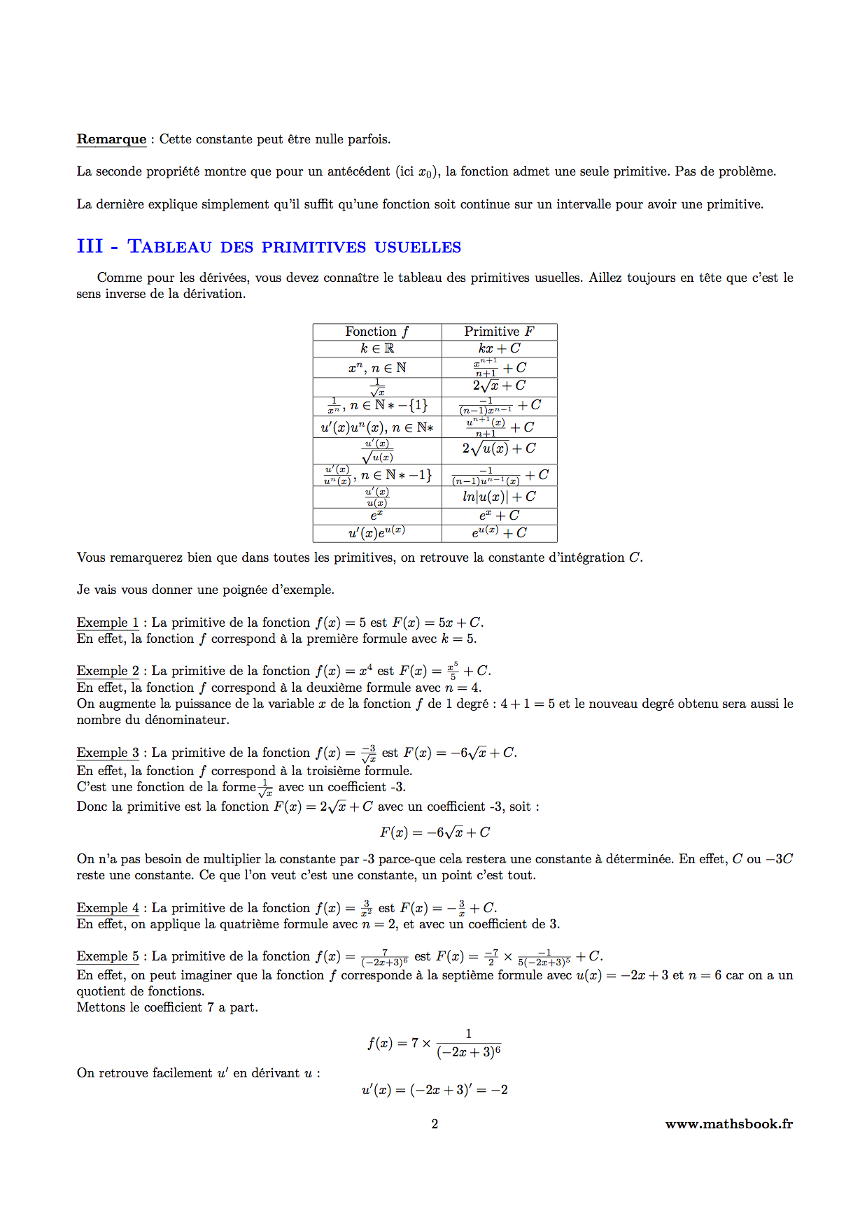 primitives usuelles