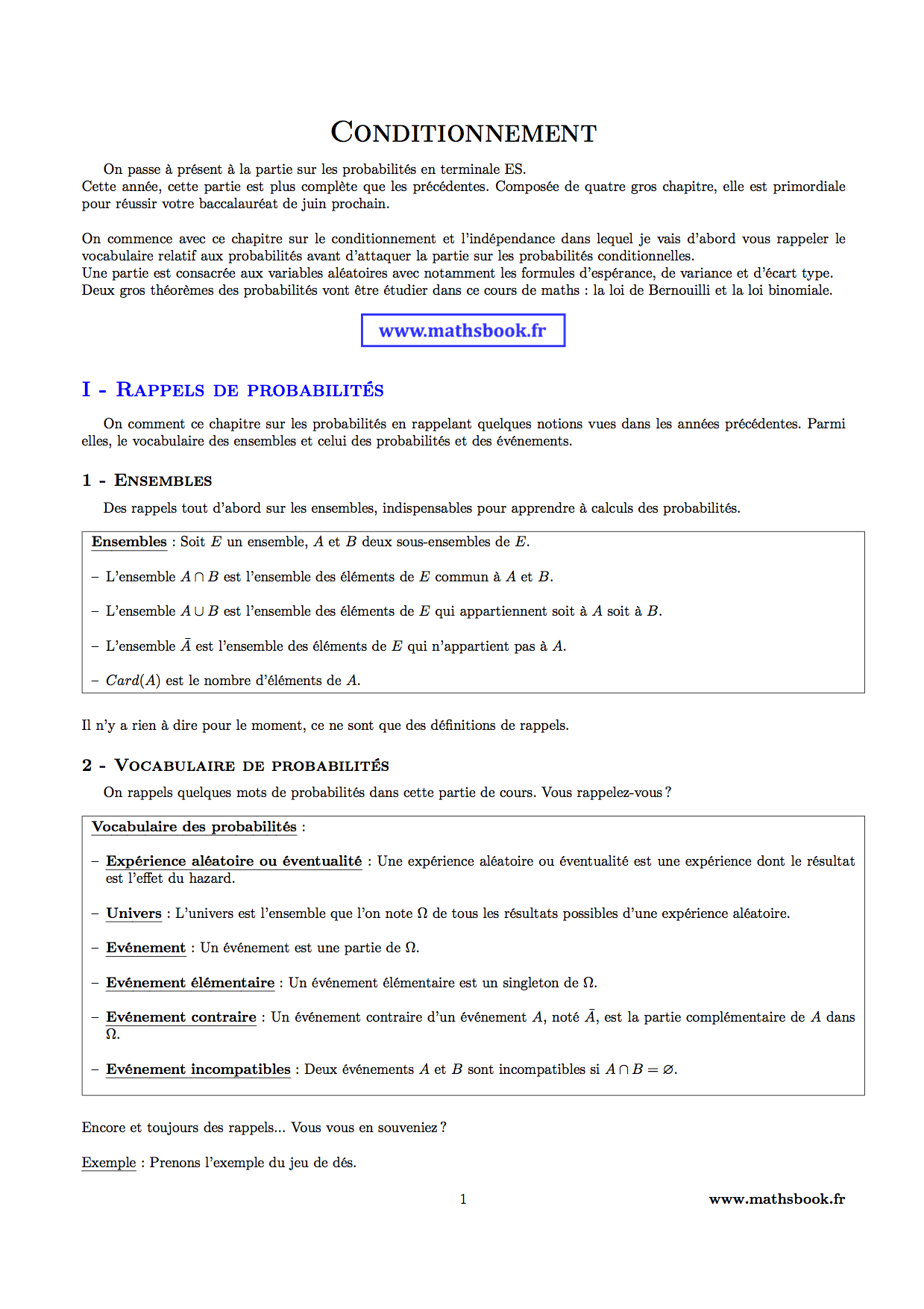 probabilites ensembles et vocabulaire