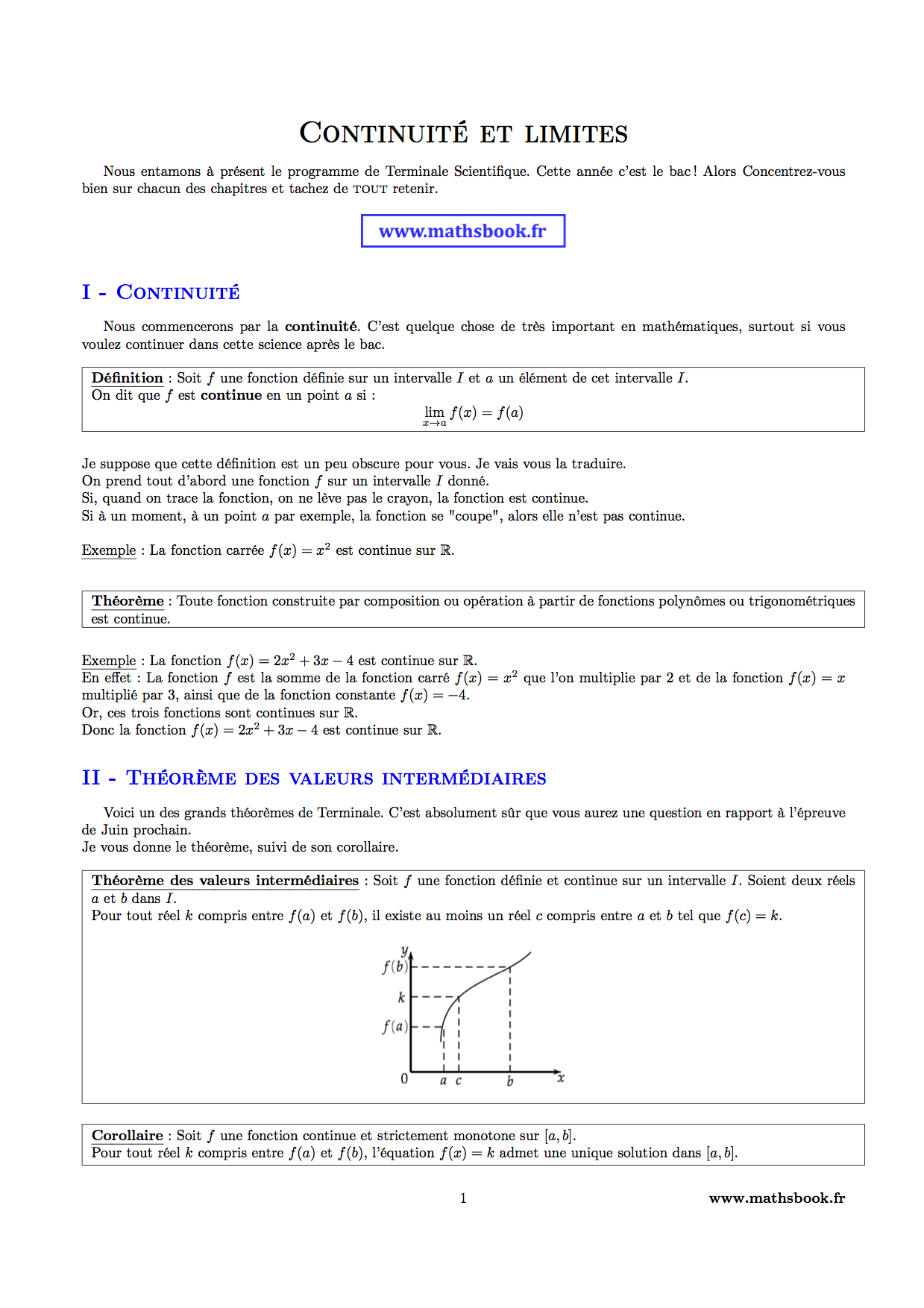 continuite et theoreme des valeurs intermediaires