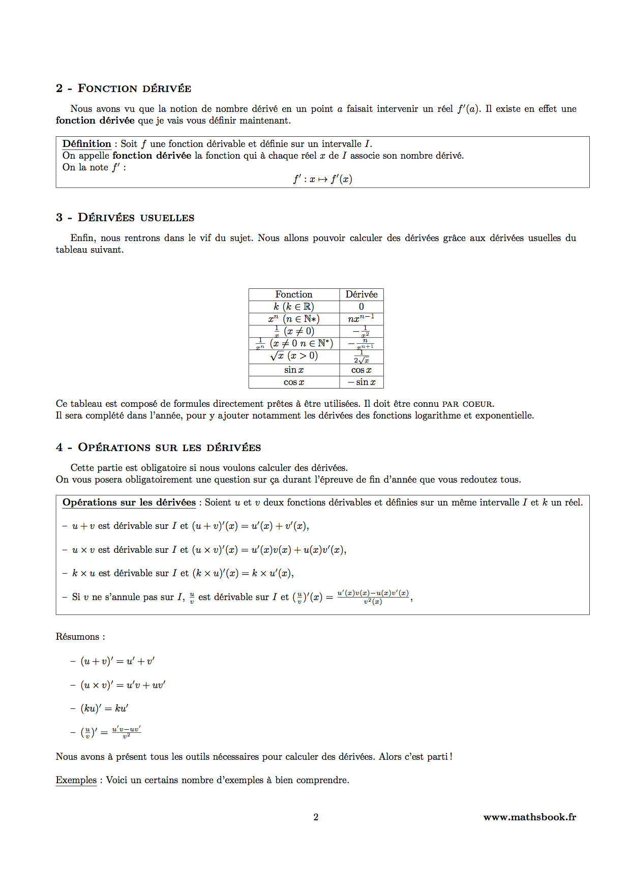 derivees usuelles et operations