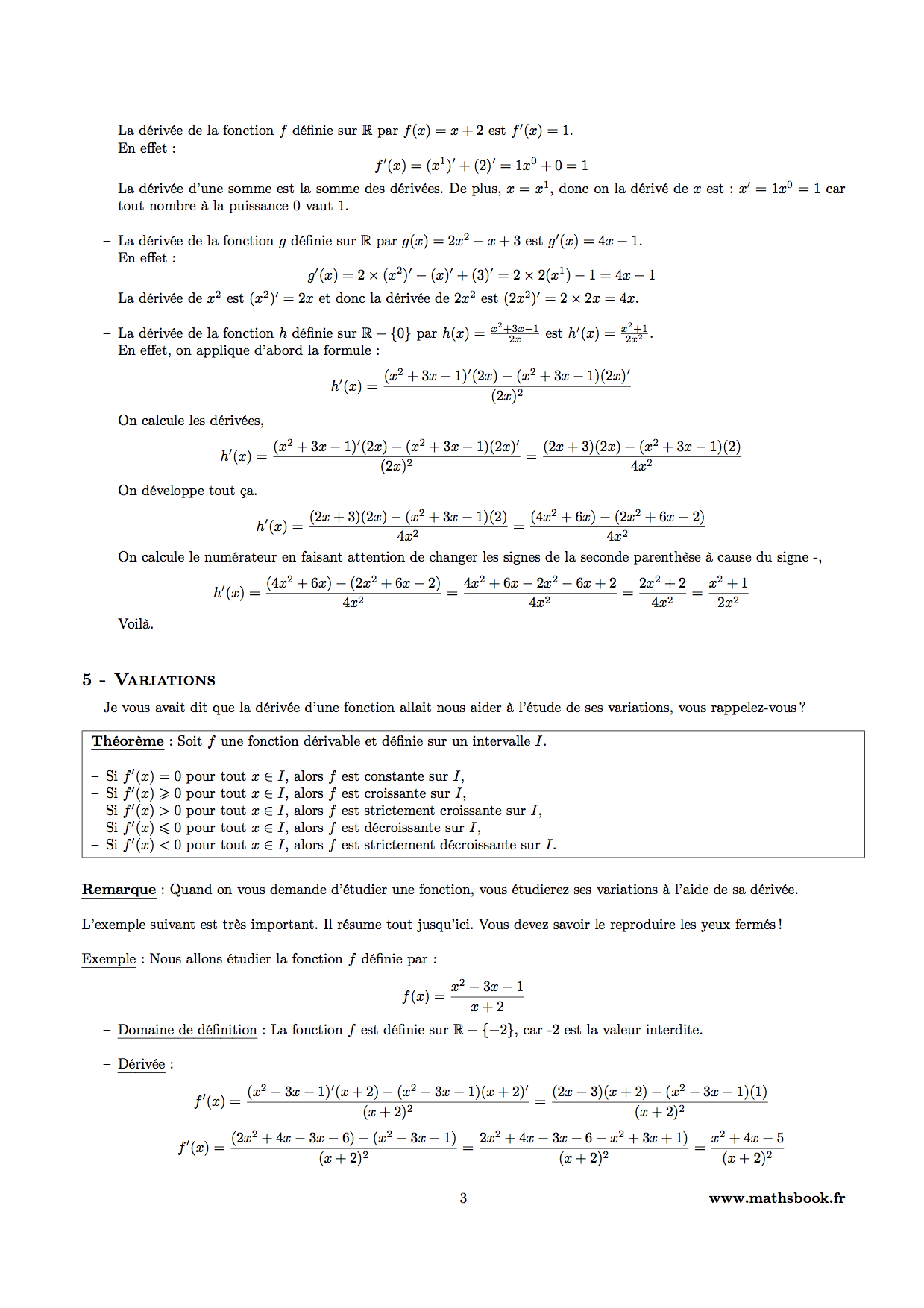 variations fonction et derivation