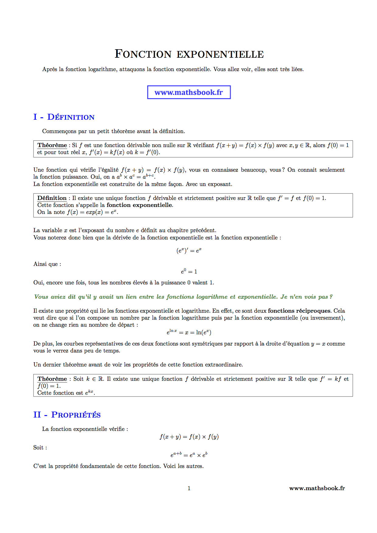 fonction exponentielle definition