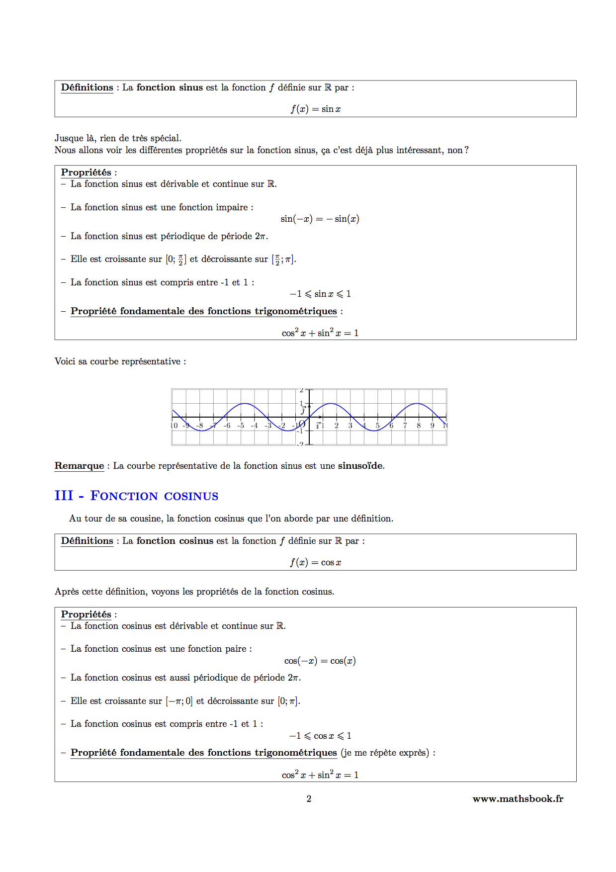 fonction sinus definitions et proprietes