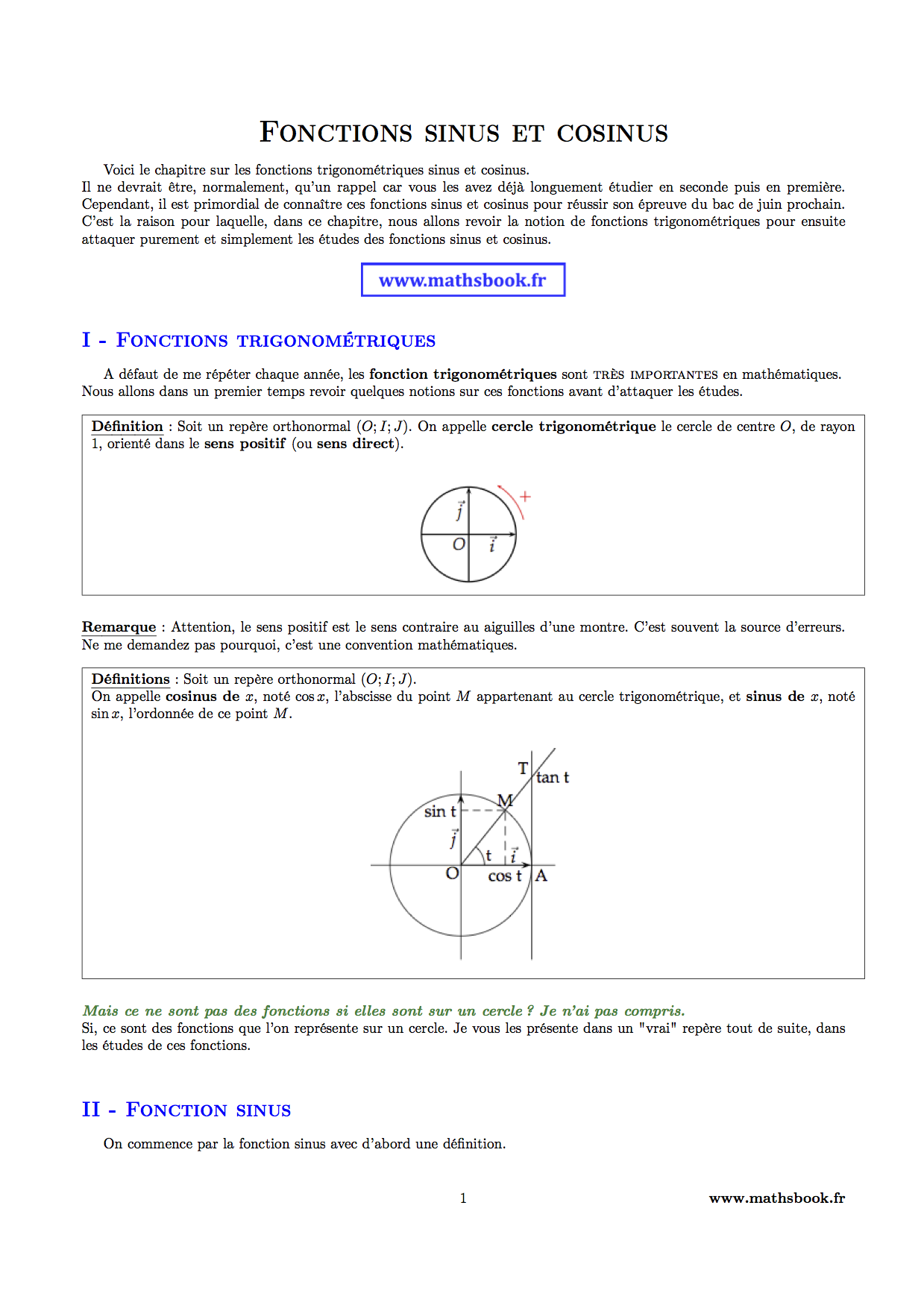 fonctions trignometriques sinus et cosinus