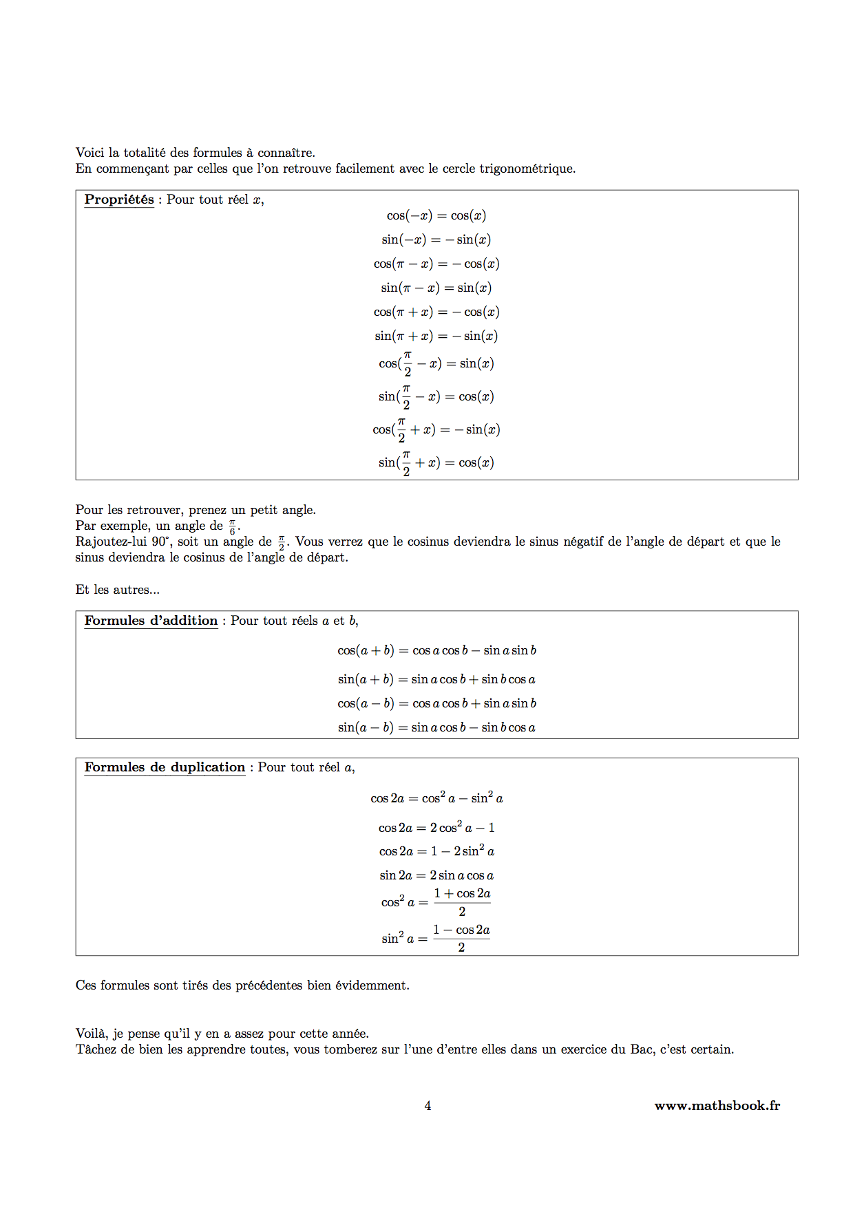 formules trigonometriques