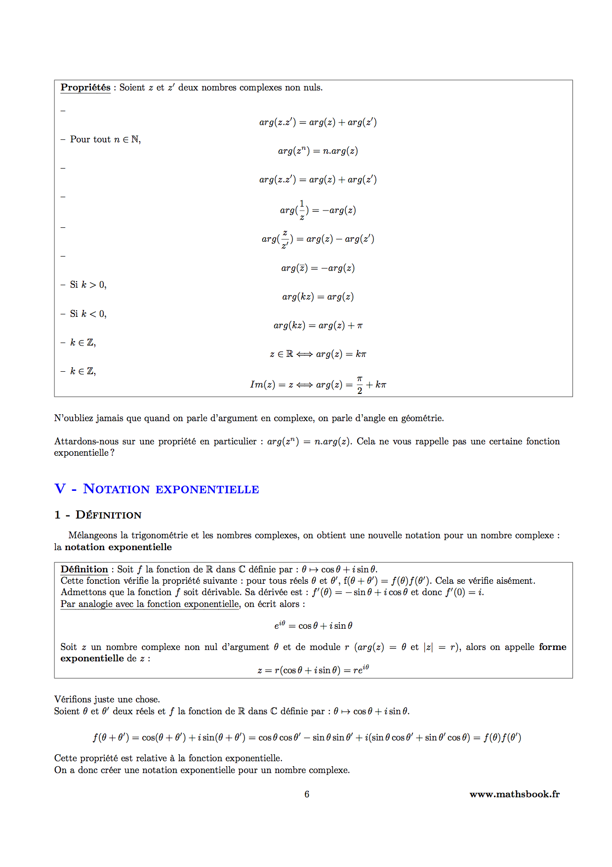 propriete argument complexe et notation exponentielle