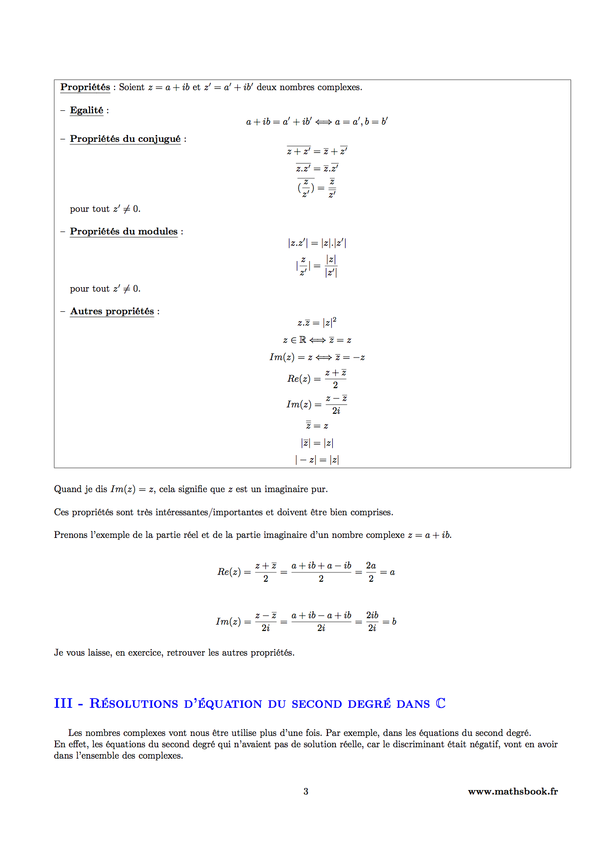 propriete conjugue et module complexes