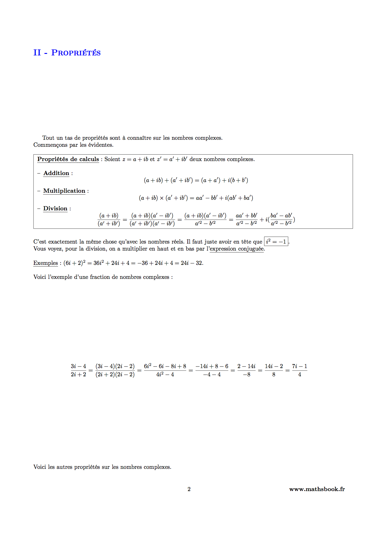 proprietes nombres complexes
