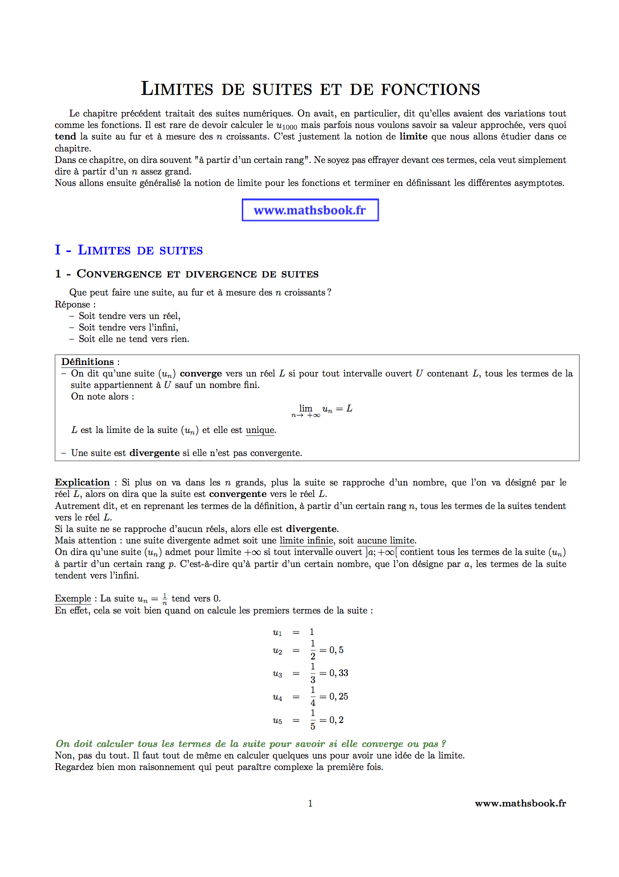 convergence et divergence suites limites