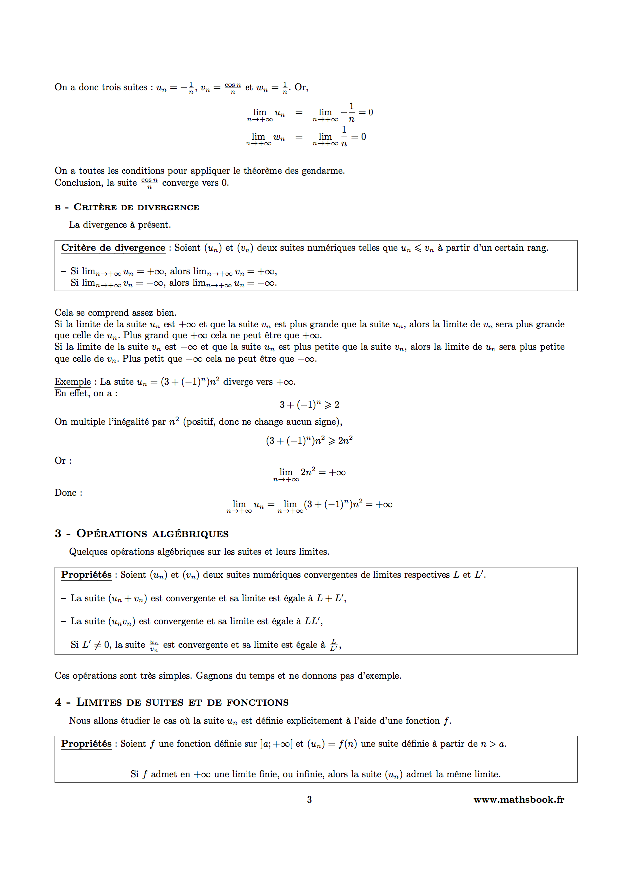 critere de divergence limites suites et fonctions