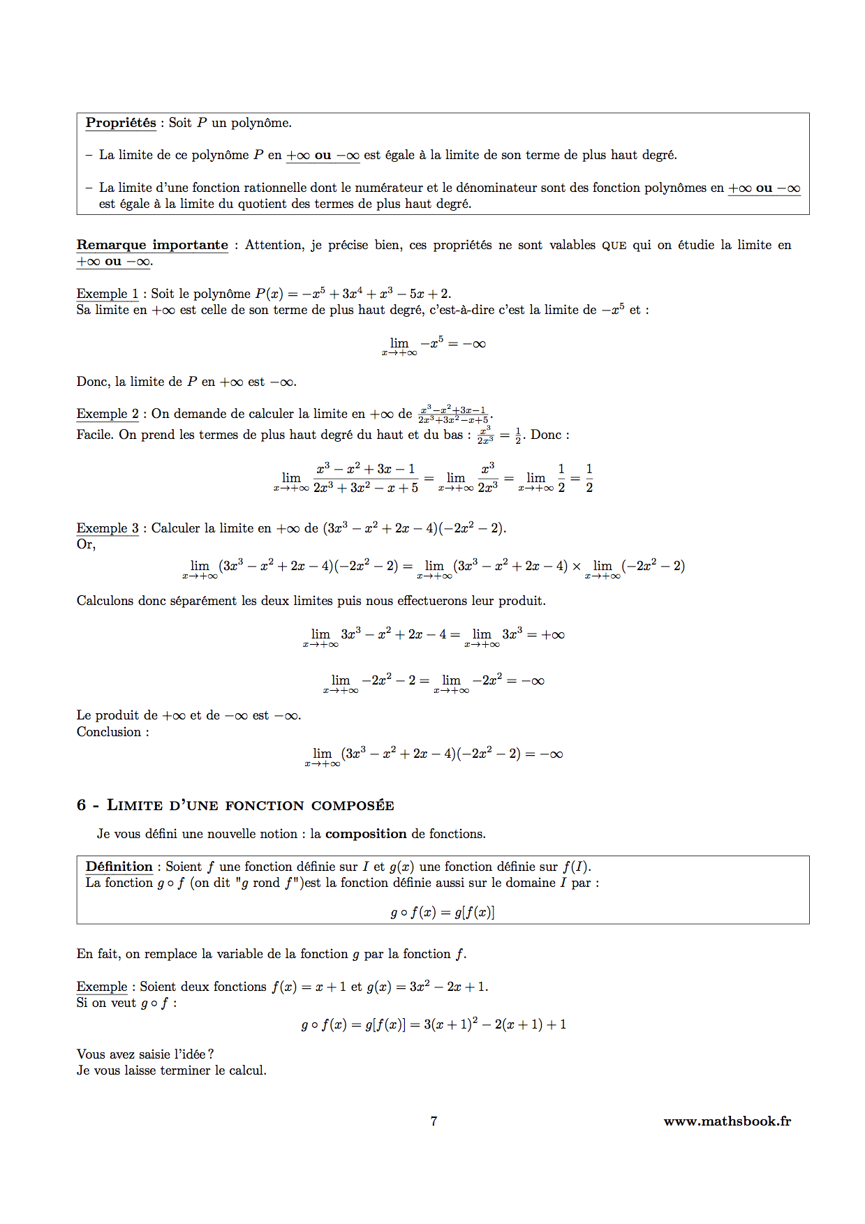 fonction rationnelle polynomiale au voisinage de infini