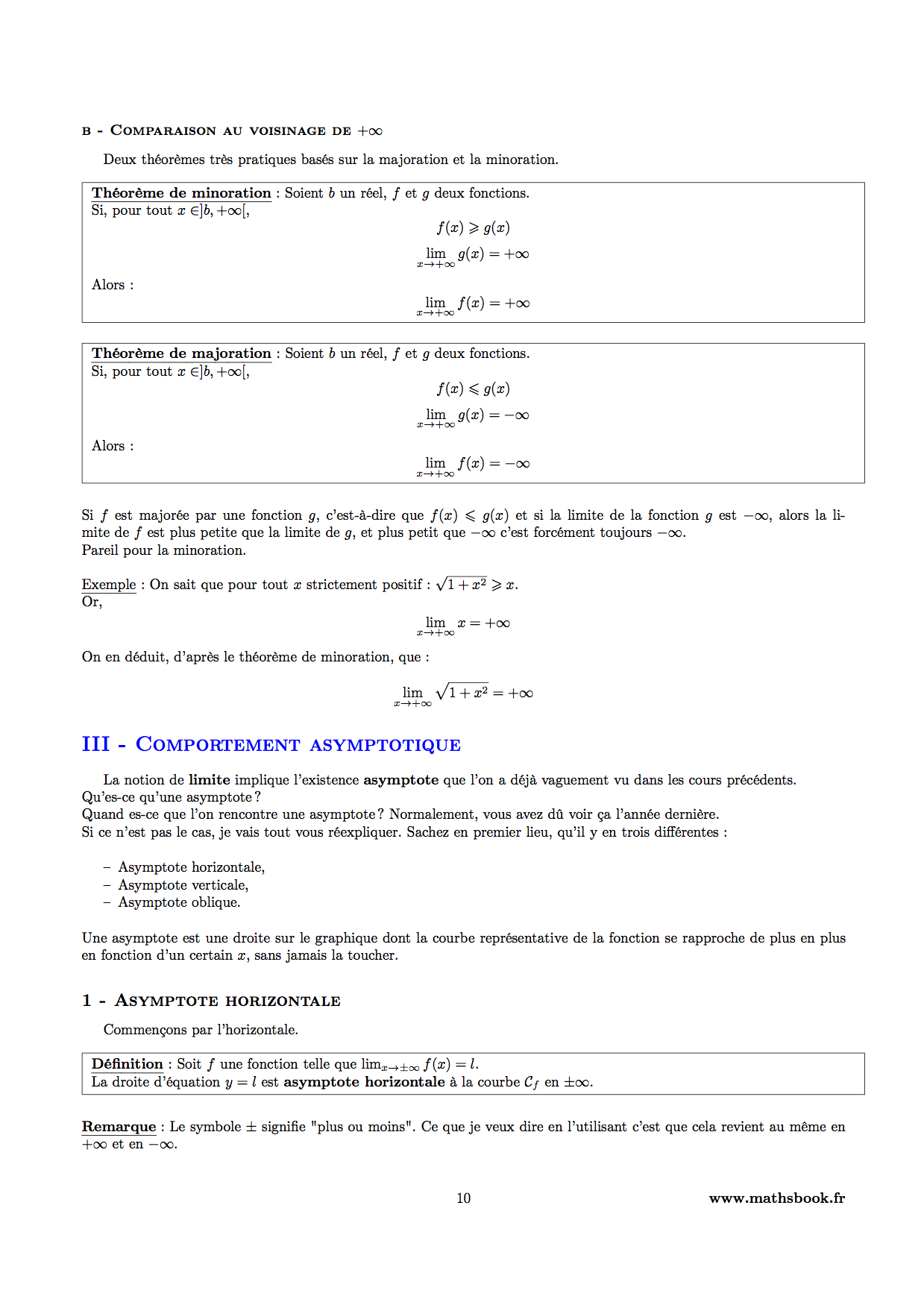 theoremes de majoration et minoration