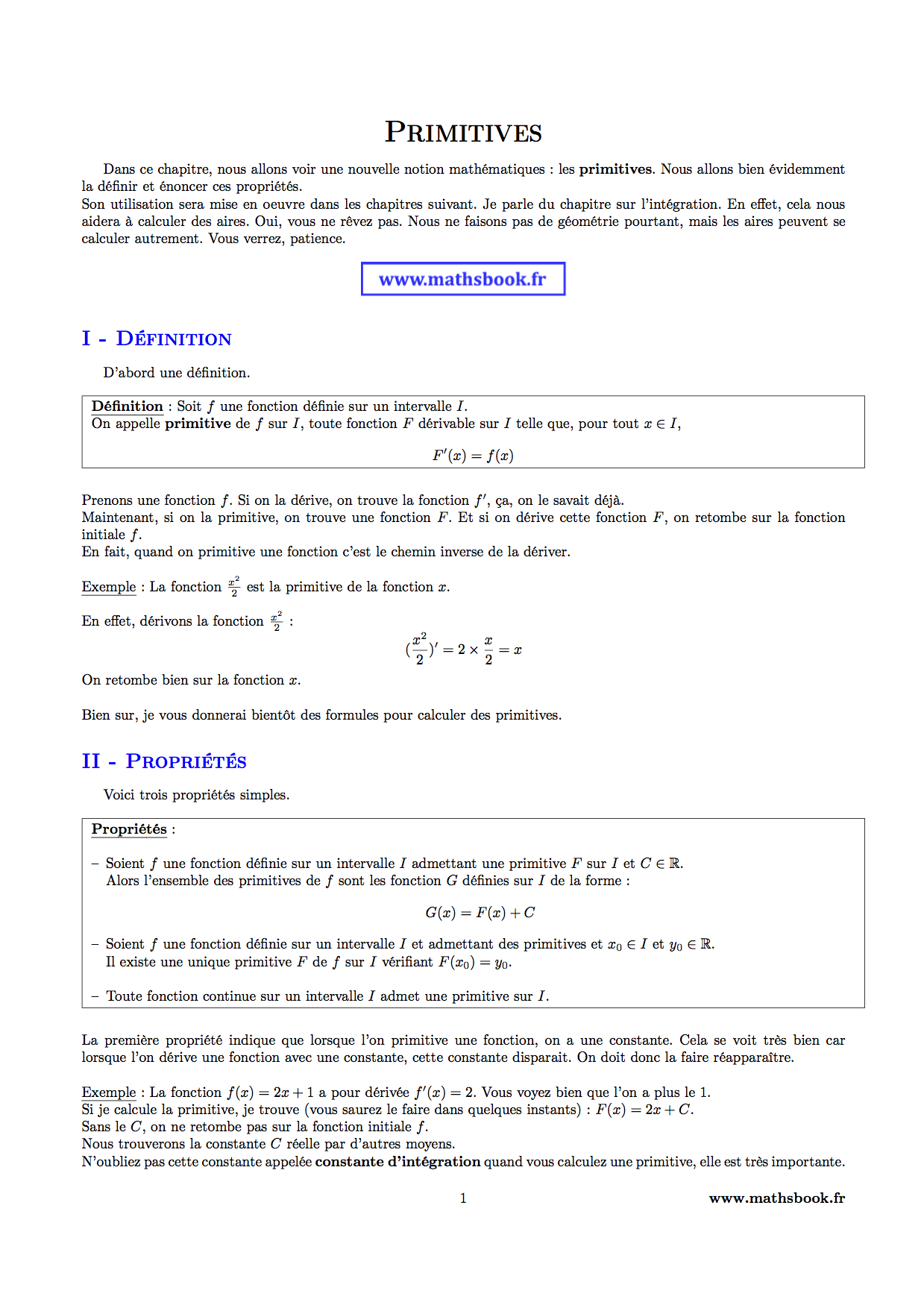 primitives definition et proprietes