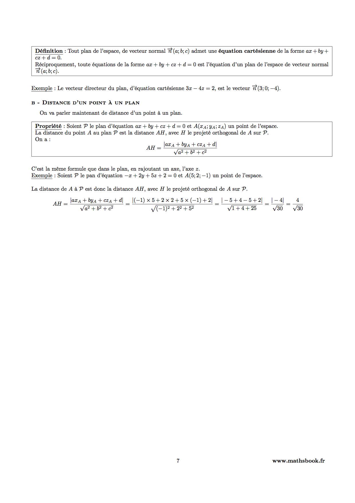 equation cartesienne dans espace et distance