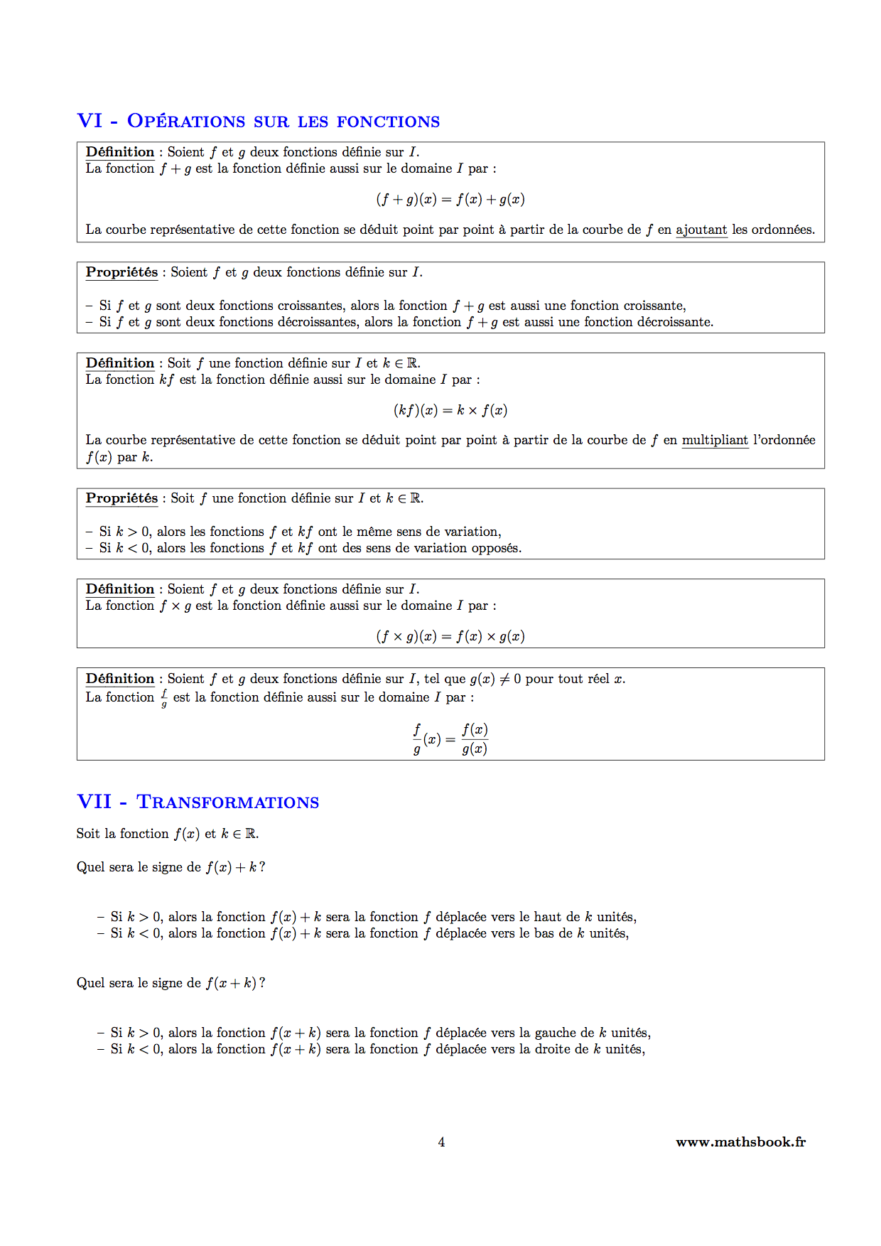 operations sur les fonctions et transformations