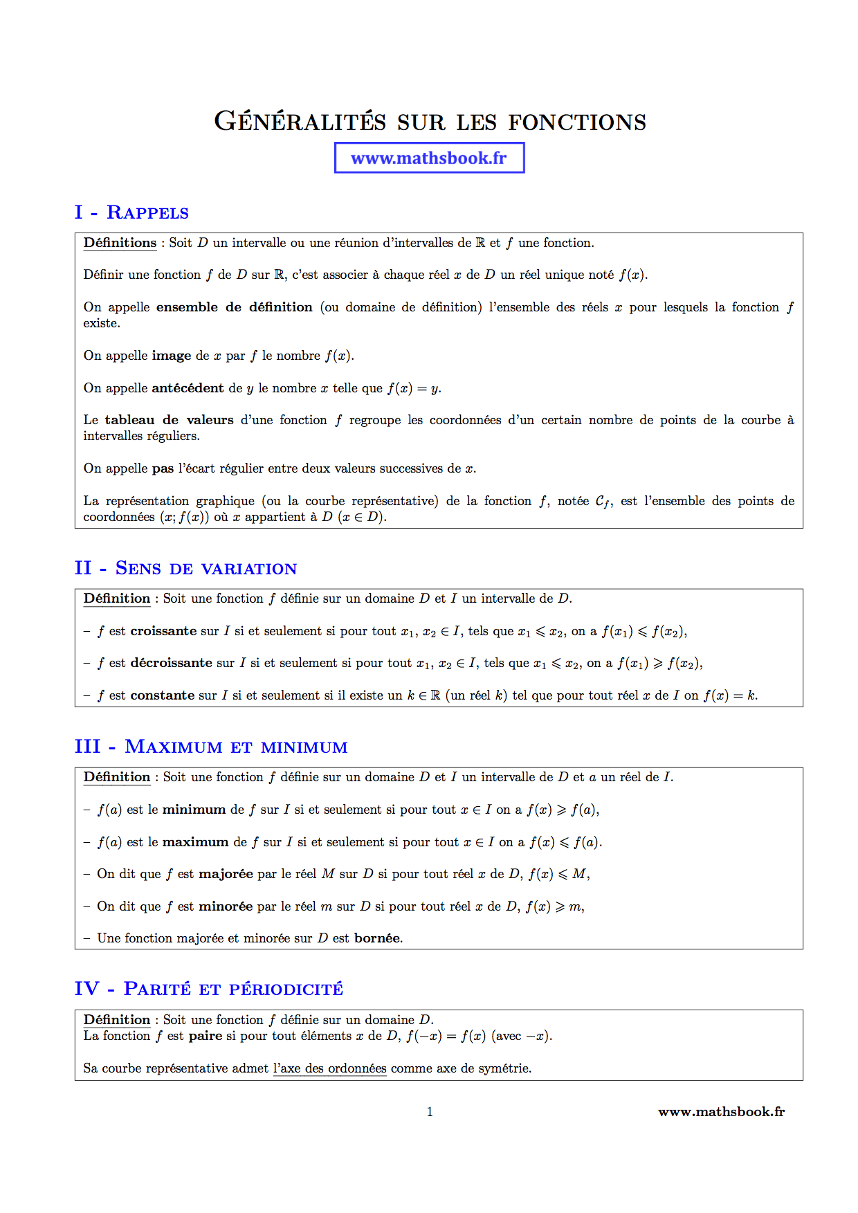 variations fonction maximu minimum parite periodicite