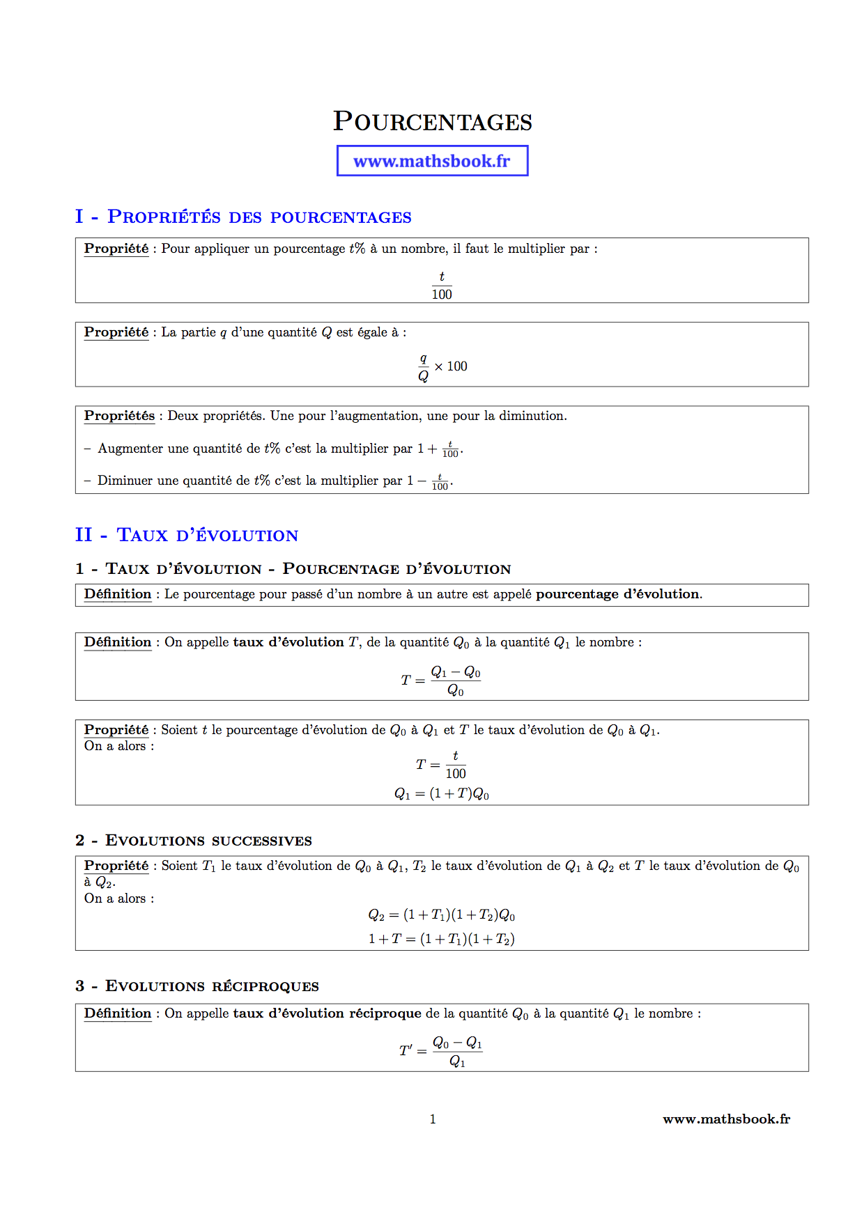 pourcentages taux evolution