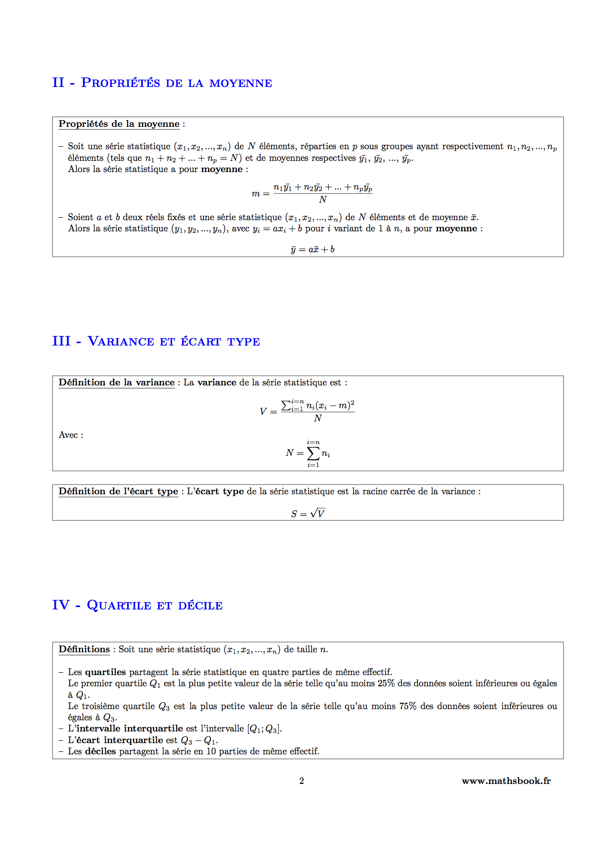 moyenne variance ecart type quaritle decile