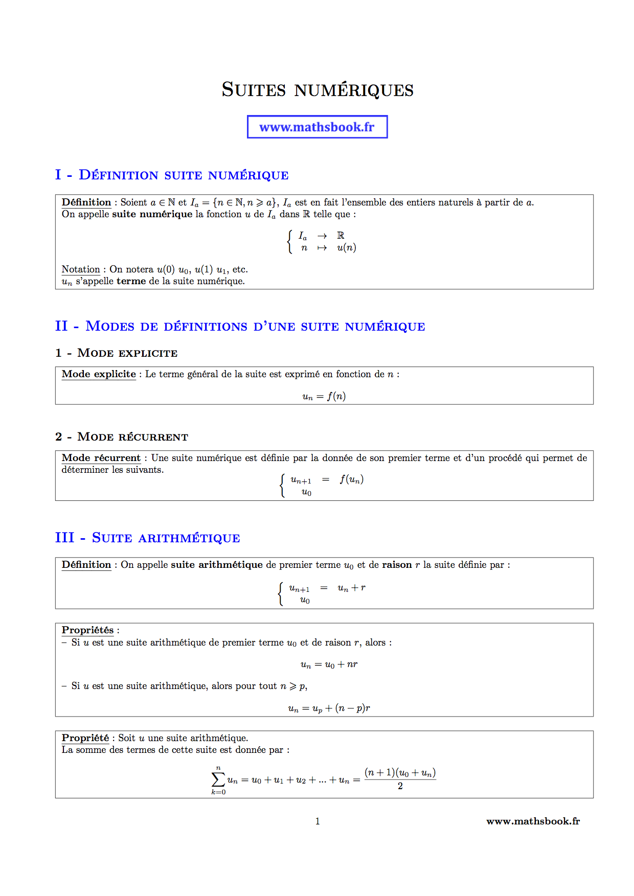 suites numeriques definition proprietes artihmetique