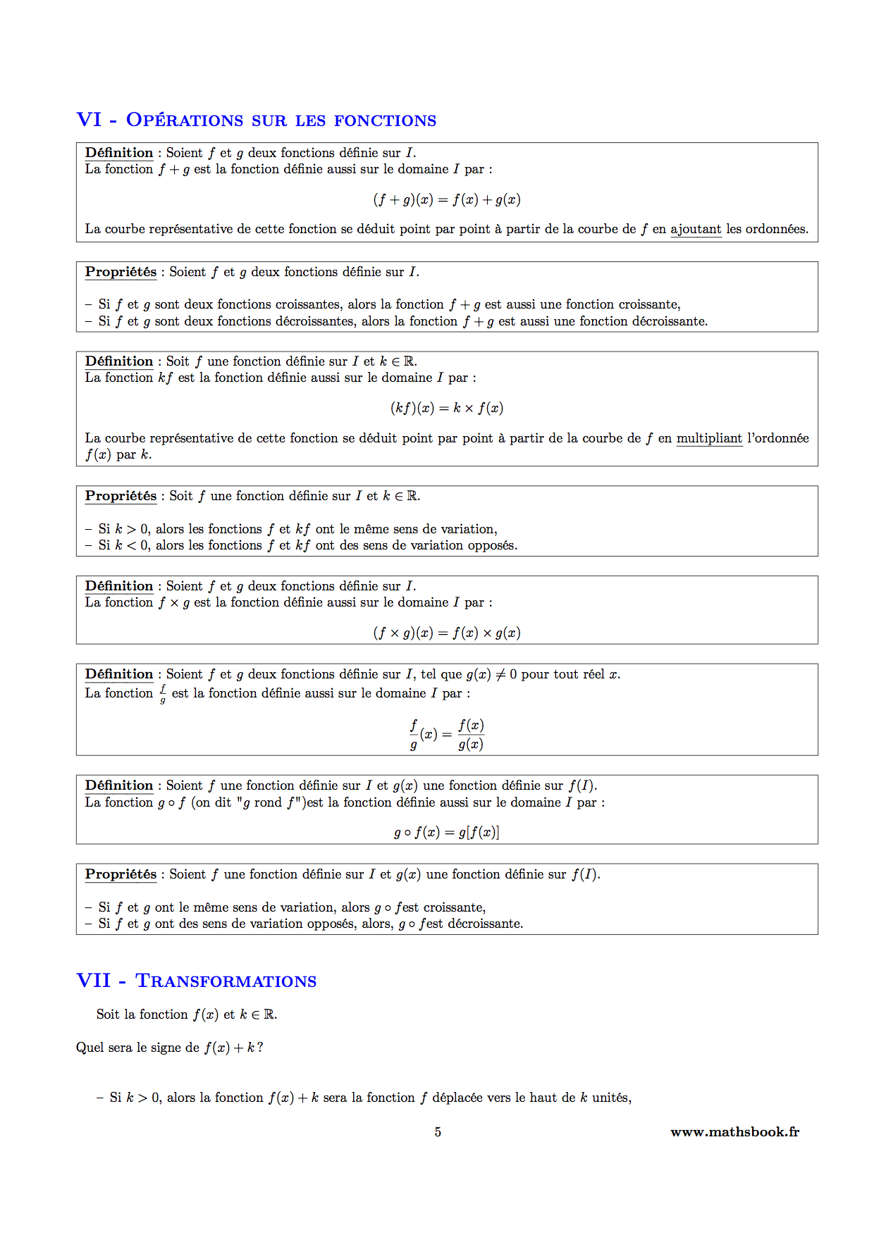 operations sur les fonctions