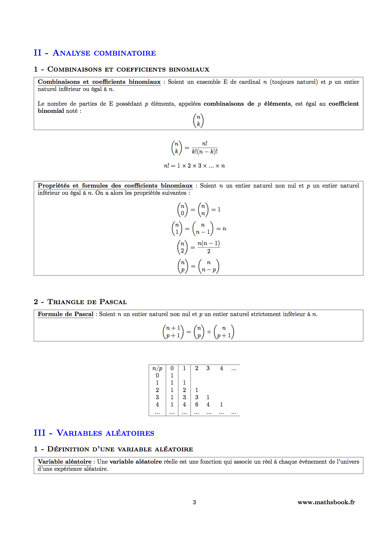 analyse combinatoire coefficient binomiaux