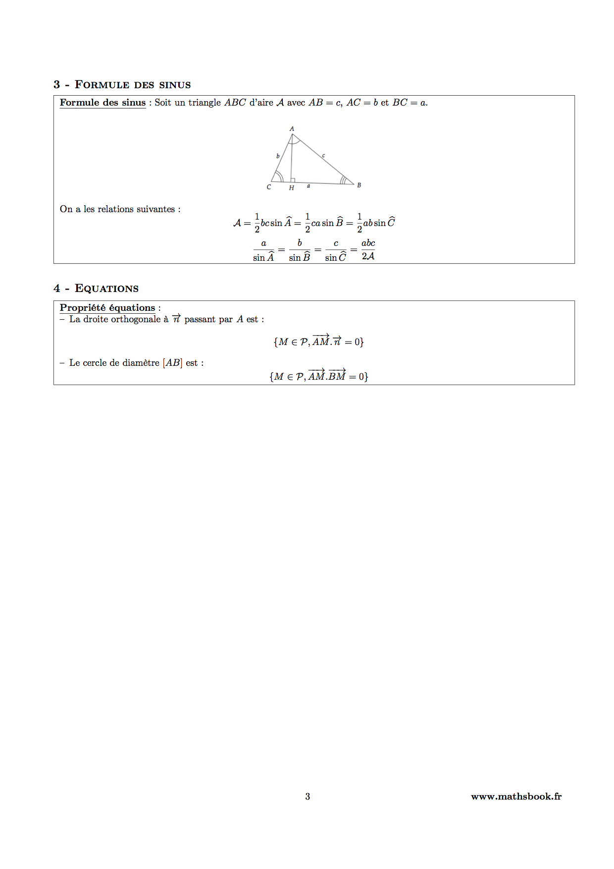 formule des sinus equations produit scalaire