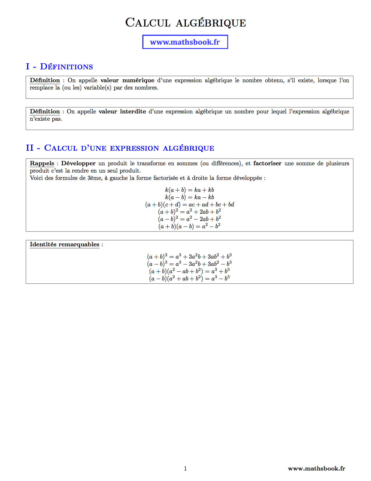 calcul algebrique