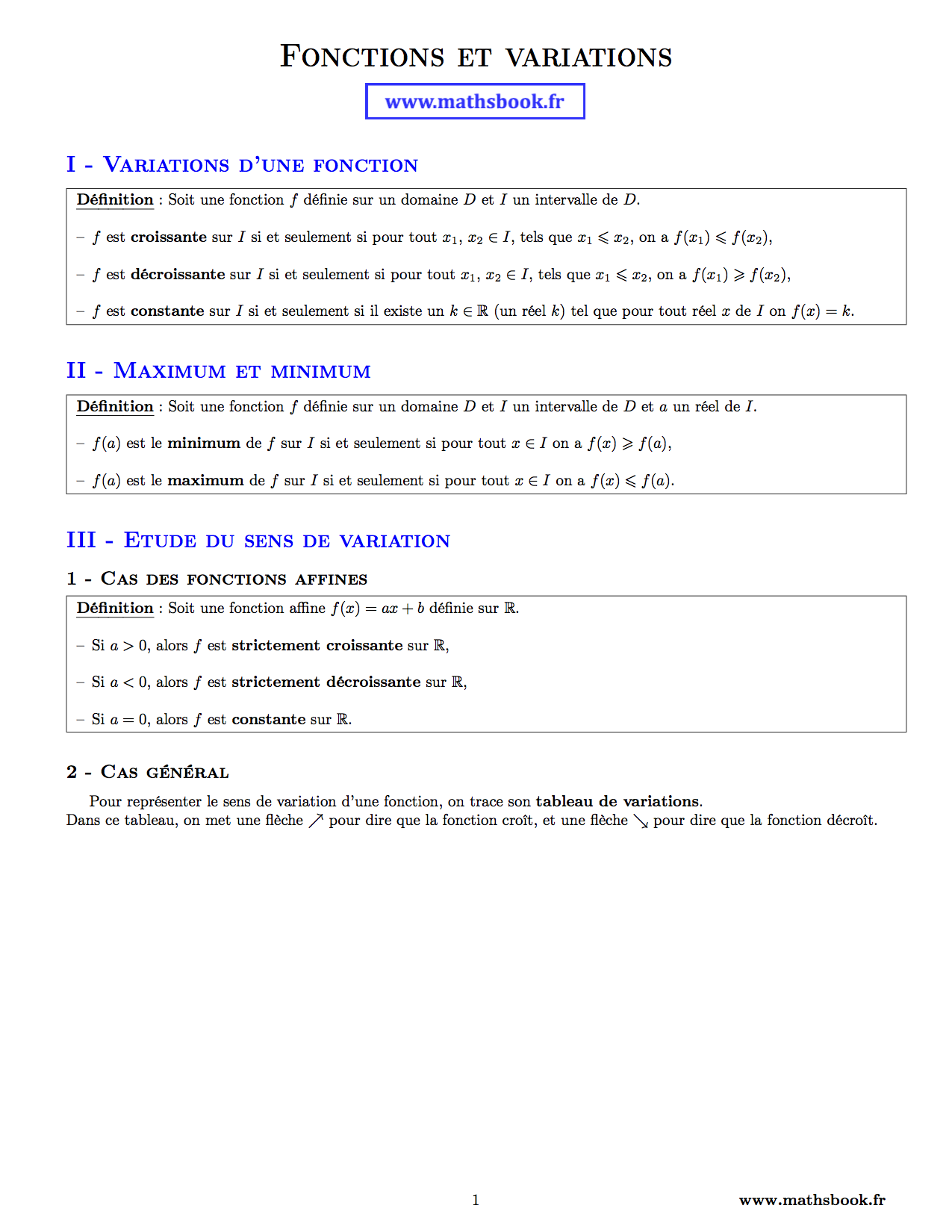 fonctions variations maxium minimum