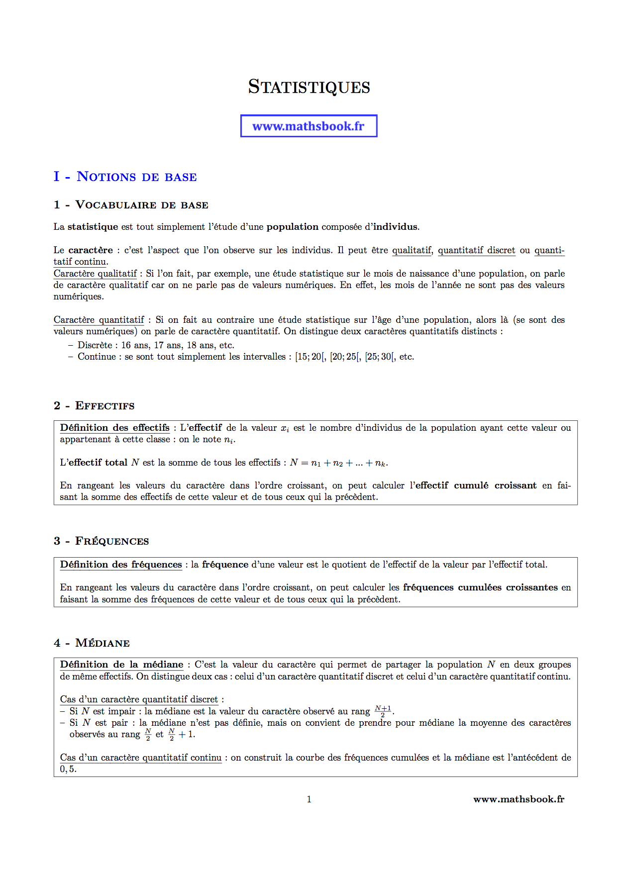 statistiques effectif frequence mediane