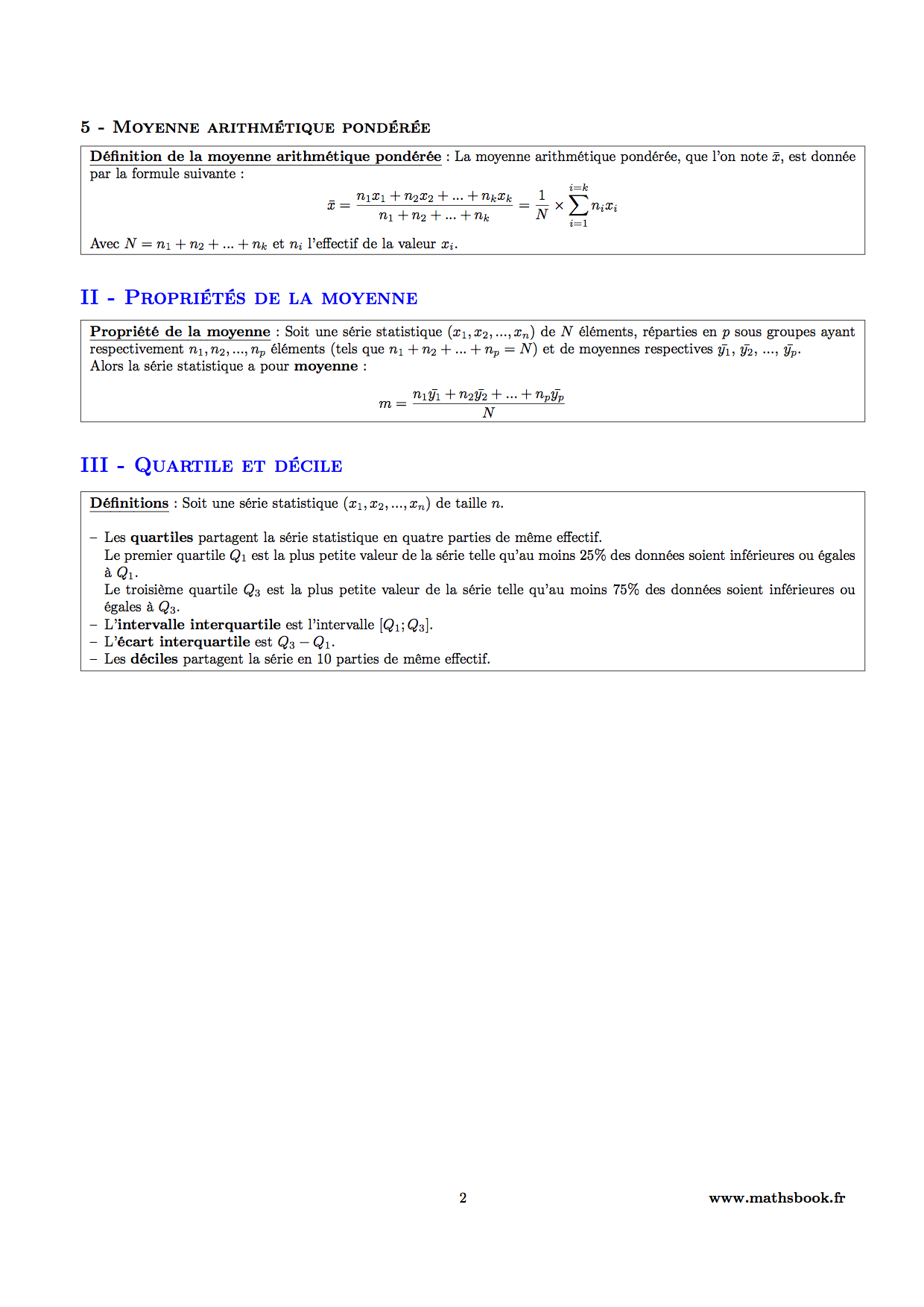 statistiques moyenne quartiles deciles