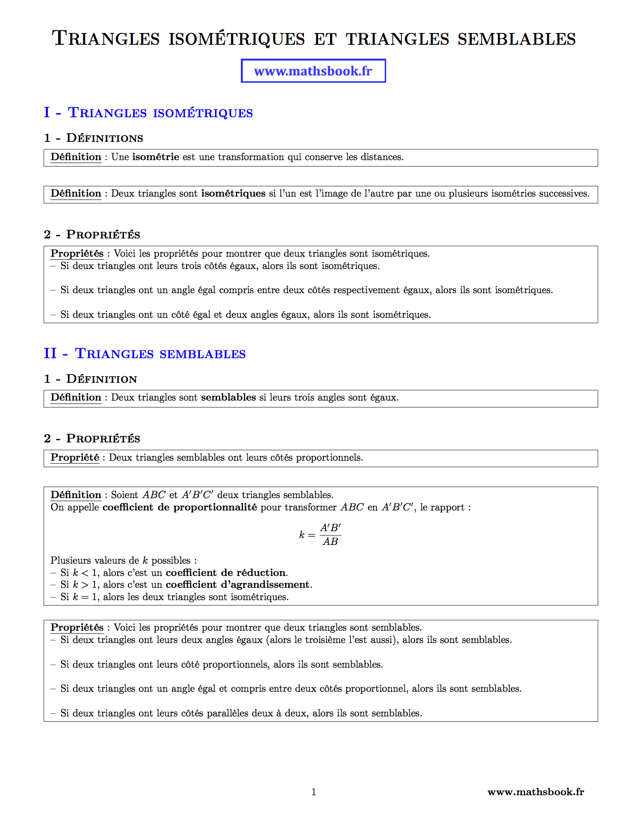 triangles isometriques et triangles semblables