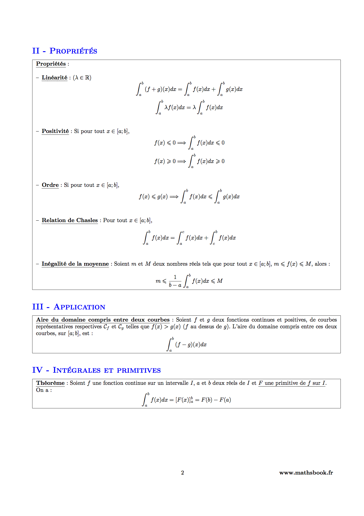 proprietes integrales et calcul integrale primitives