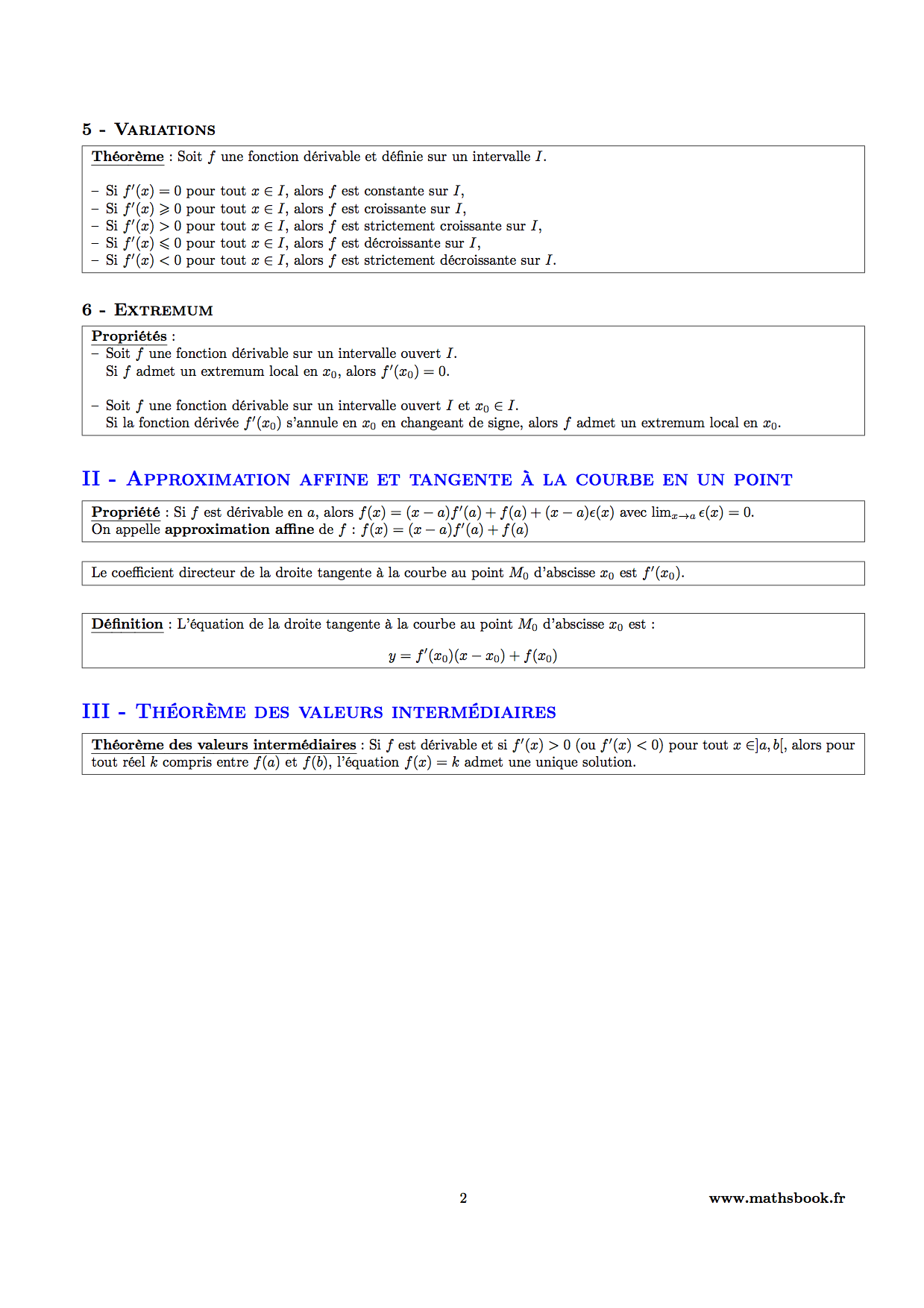 derivation variations et tangente