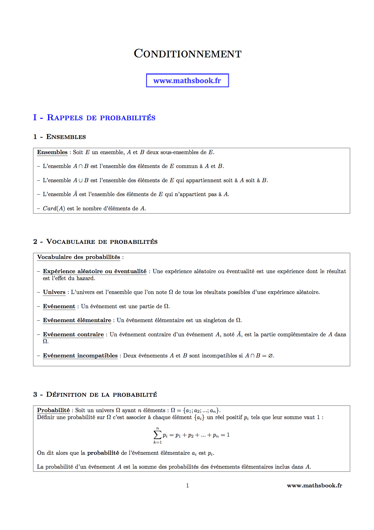 probabilites definition proprietes evenements