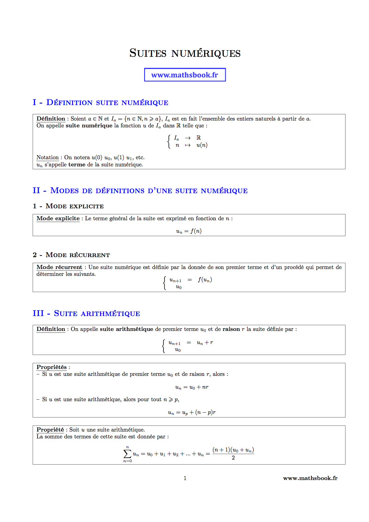 suite numerique et definition suite artihmetique