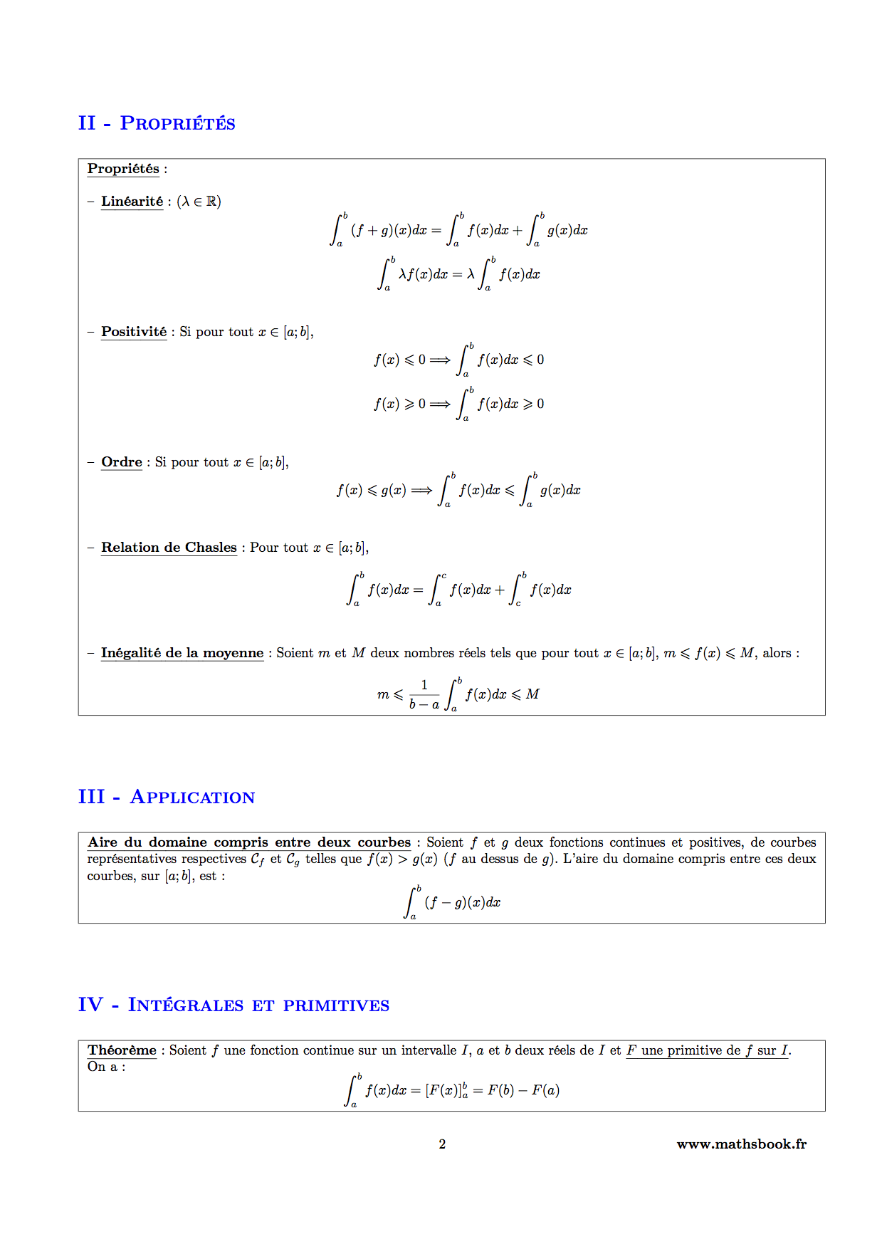 calcul integral proprietes et primitives