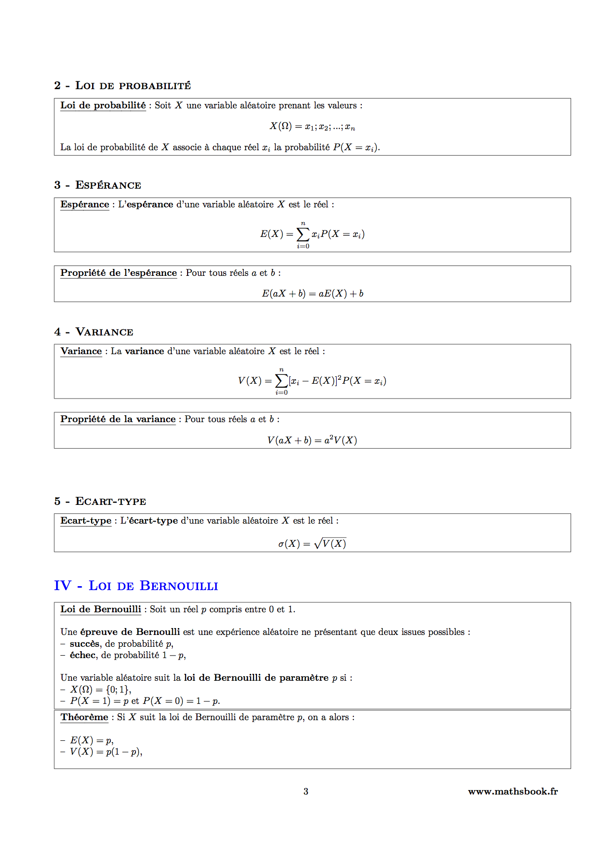 loi de probabilites variance ecart type