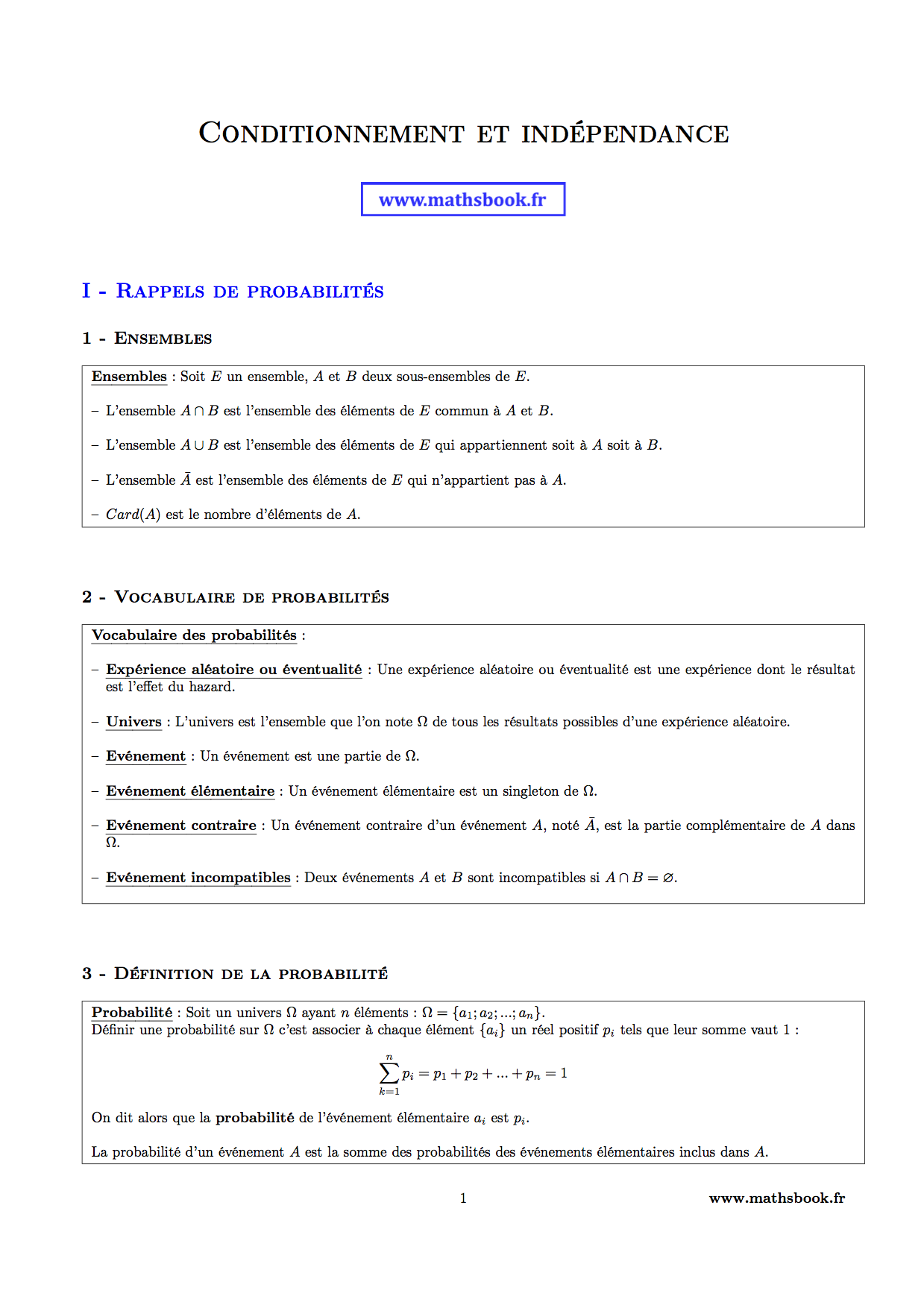 probabilites ensemble et definition