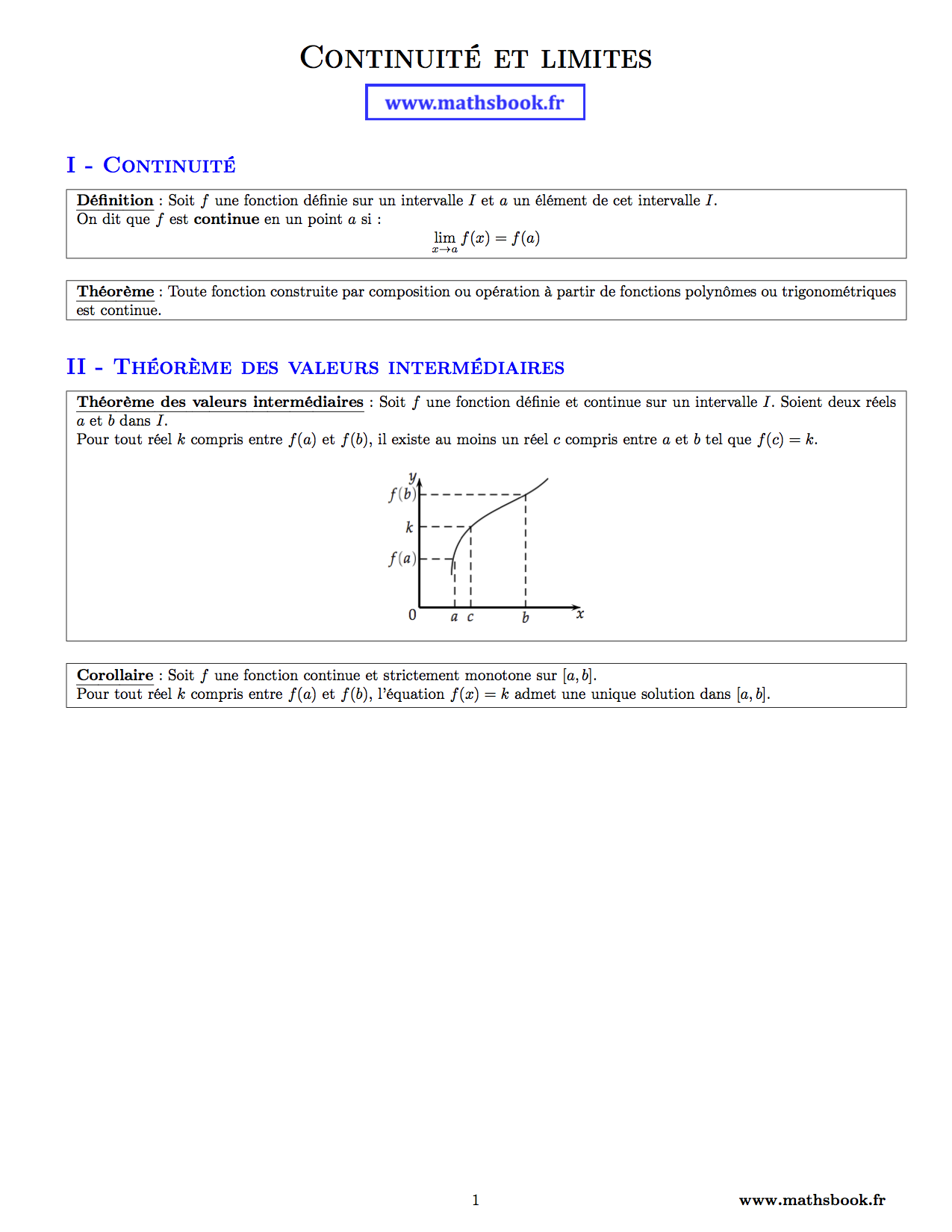 continuite et theoreme des valeurs intermediaires