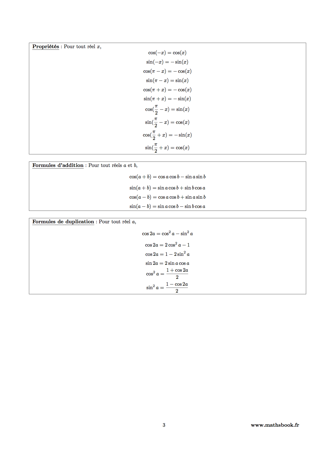 proprietes trigonometrie