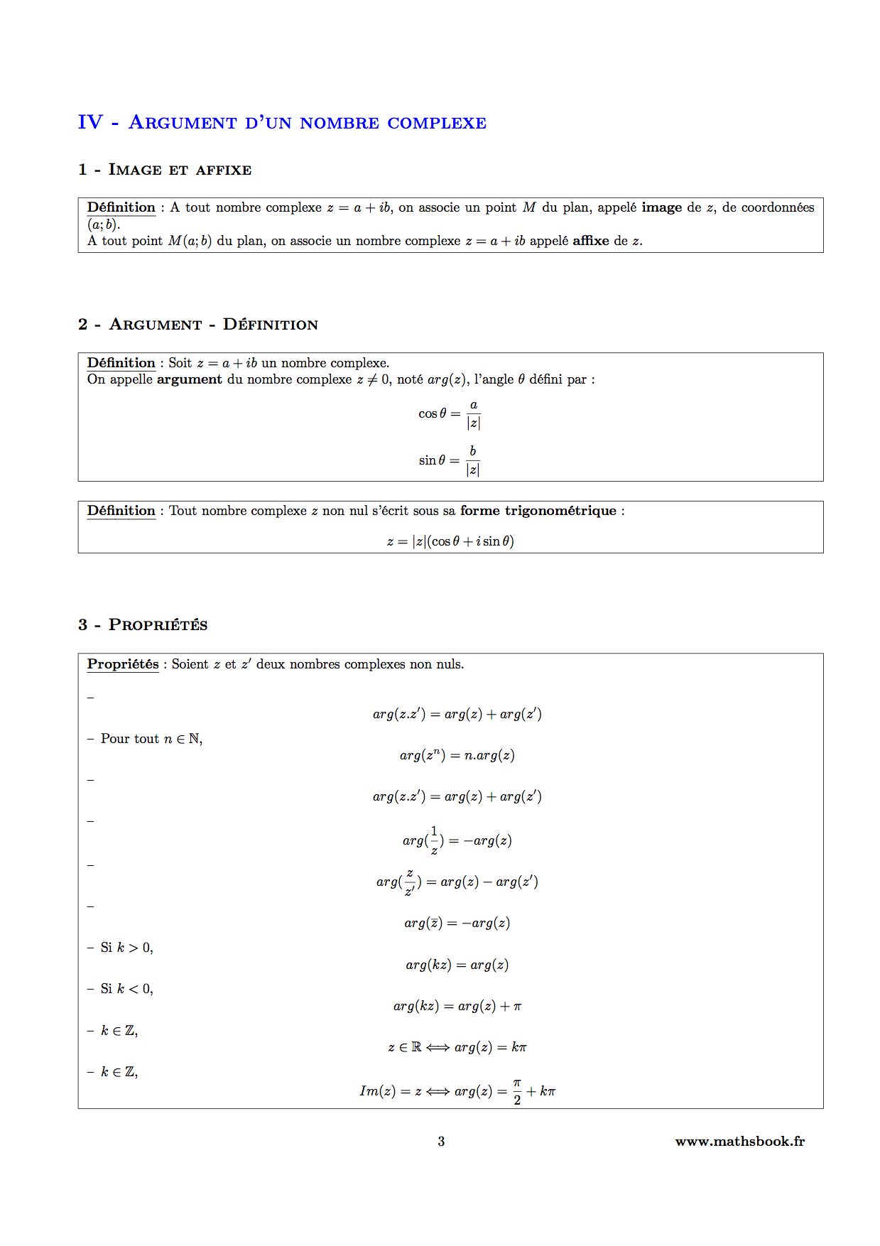 argument complexe definition proprietes et image affixe